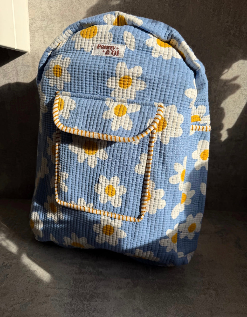 Daisy Backpack, handmade cotton tote bags.