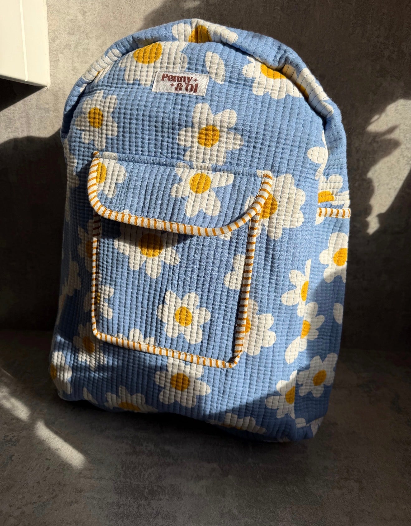 Daisy Backpack, handmade cotton tote bags.