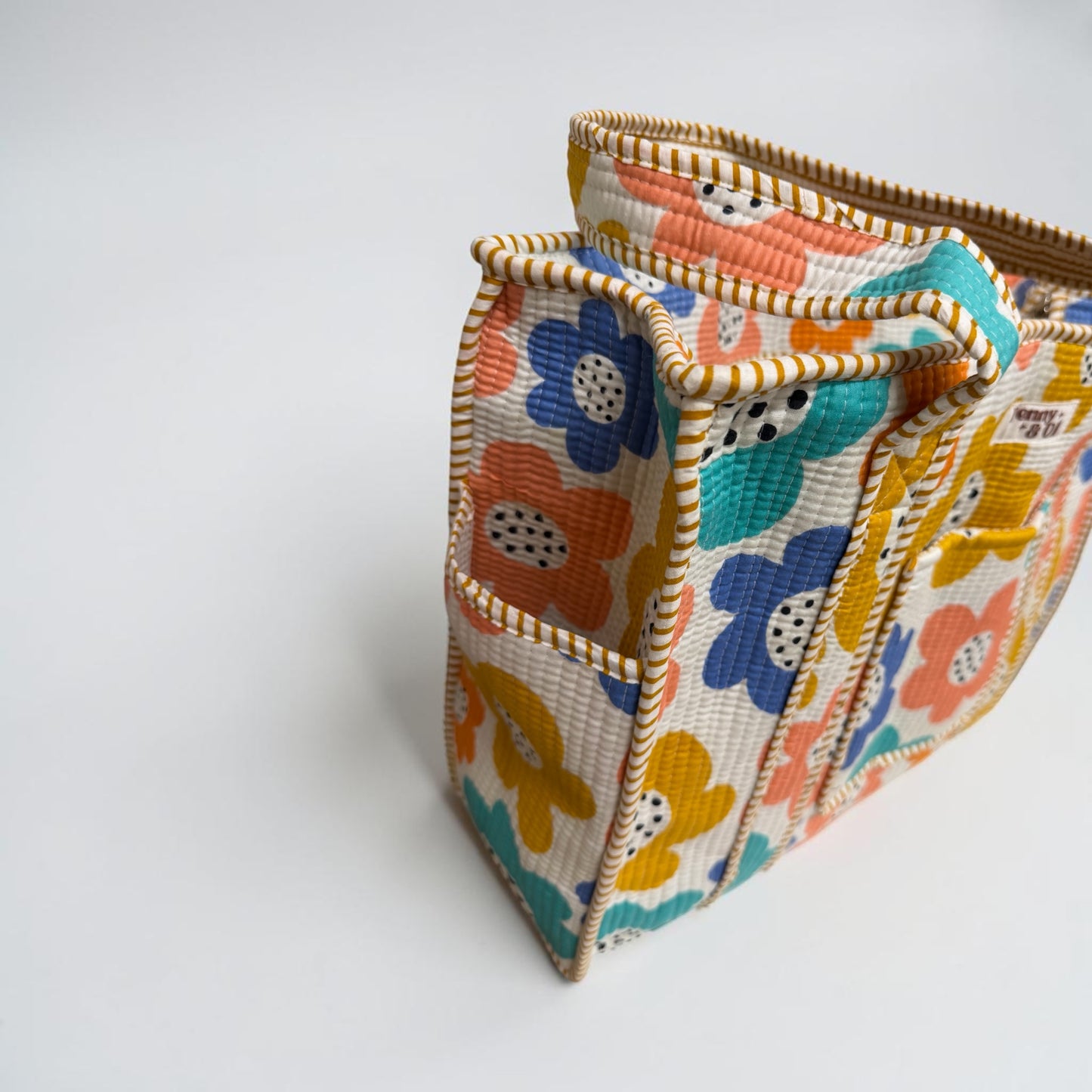 White Daisys Travel Tote, Handmade Cotton Tote Bag