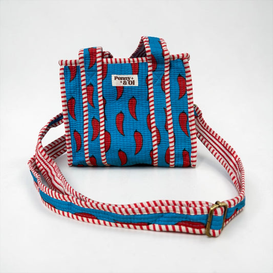 Blue Chilli Mini Tote, Cotton, handmade tote bags