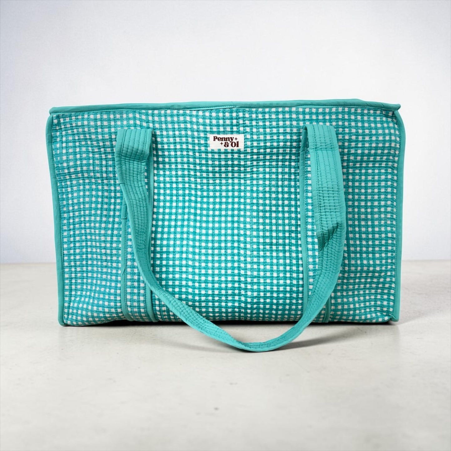 Aqua Gingham Collection. Cotton, handmade tote bags