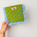 Green With Blue Polka Dot Ruffle Pouch