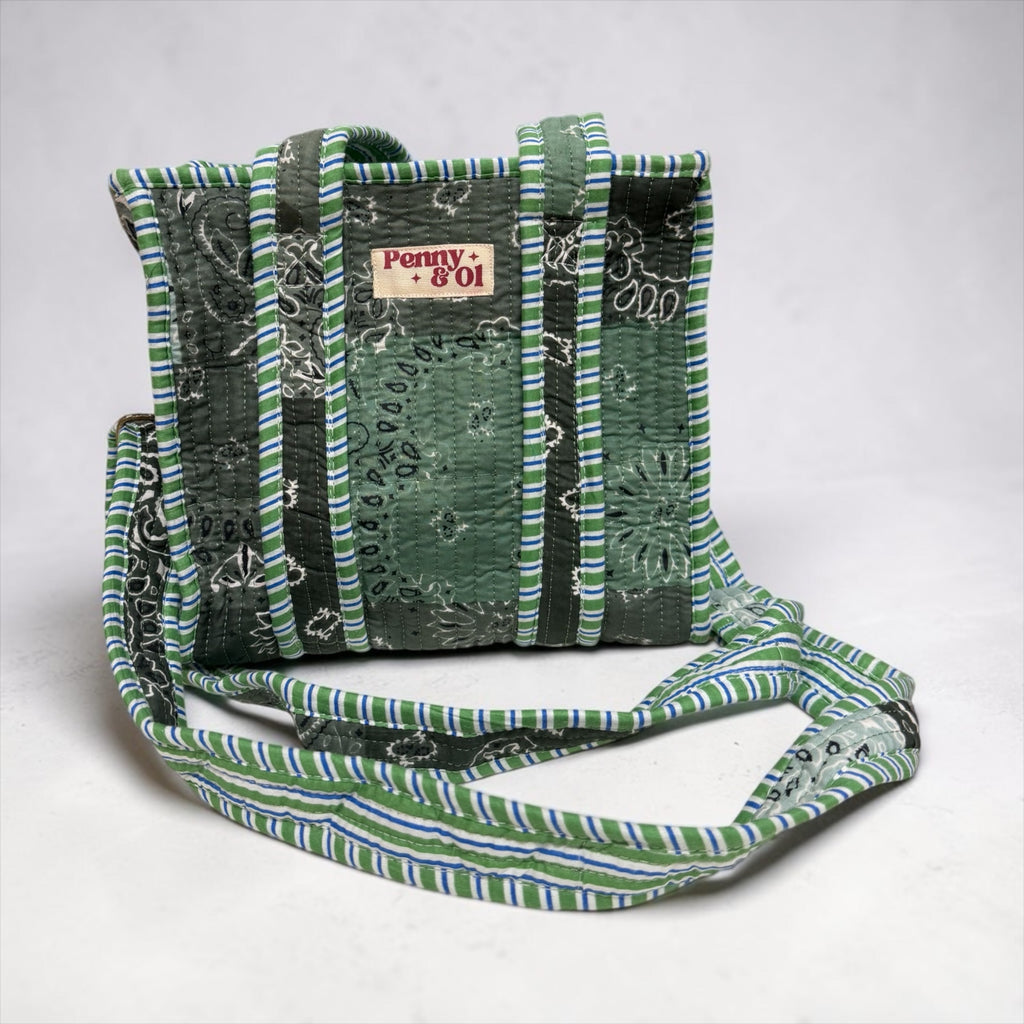 Sage Paisley Bandana MINI Tote Bag - Penny & Ol