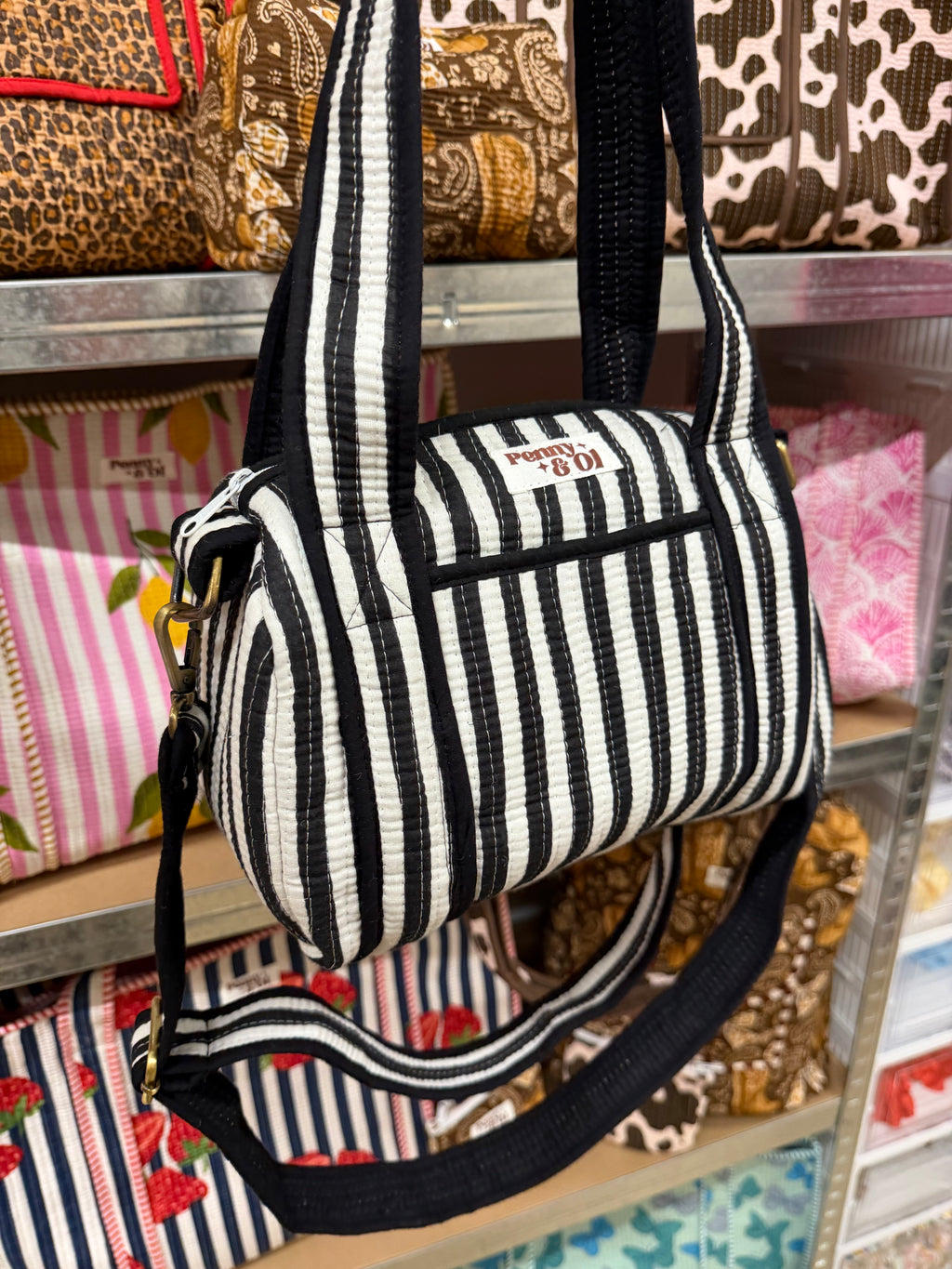 Black and white stripe Duffle Tote Bags - Penny & Ol