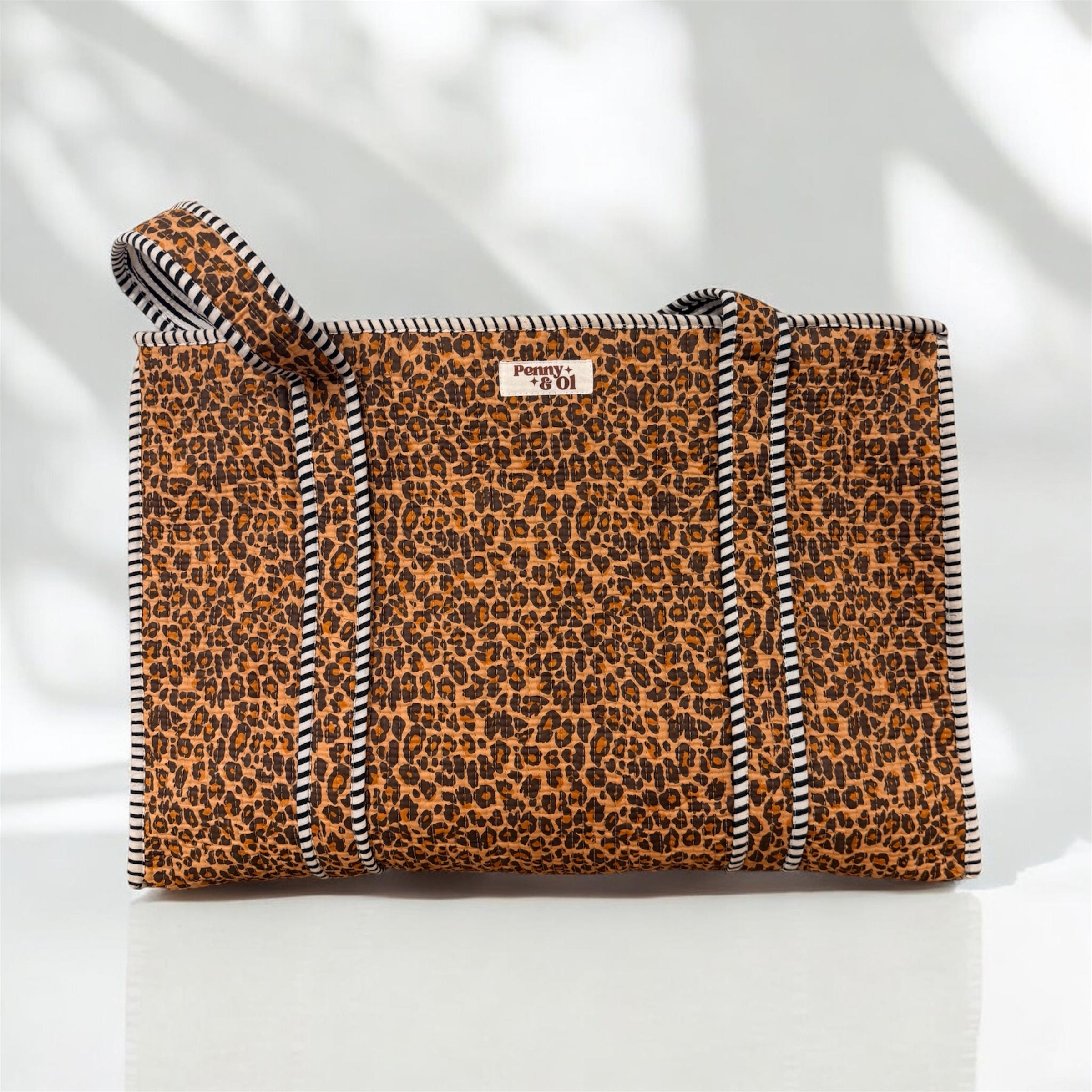 Dark Leopard Print Large Cotton Tote Bag, handmade tote bags