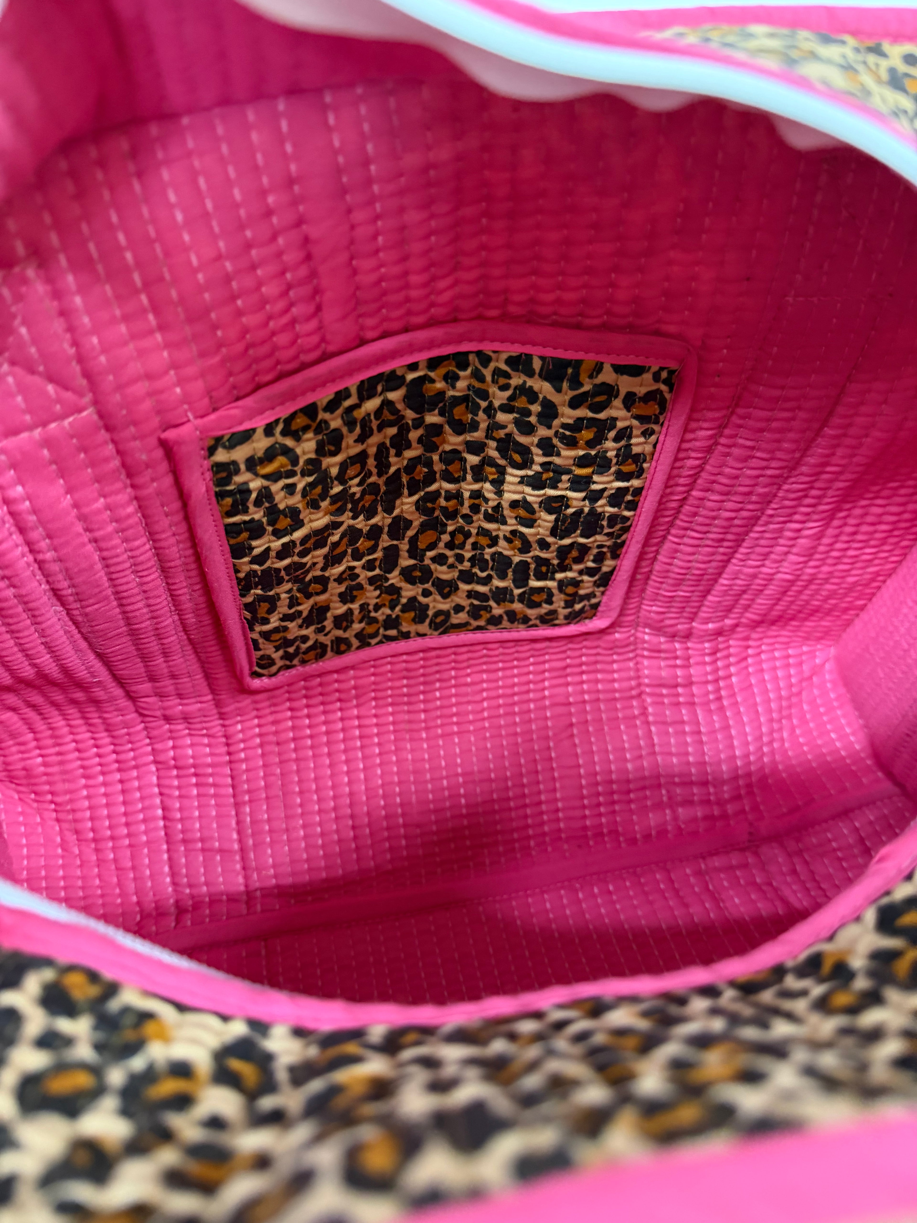 Pink Leopard Print Medium Cotton, handmade tote bag