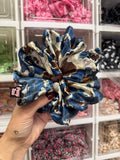 Denim & Brown Cow Patchwork XL Satin Hair Scrunchie