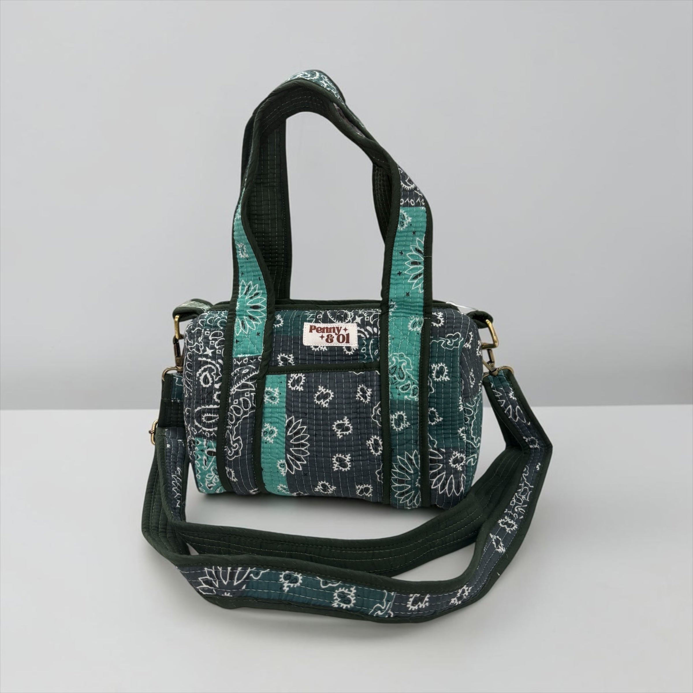 Teal Paisley Bandana MINI DUFFLE Tote Bags - Penny & Ol