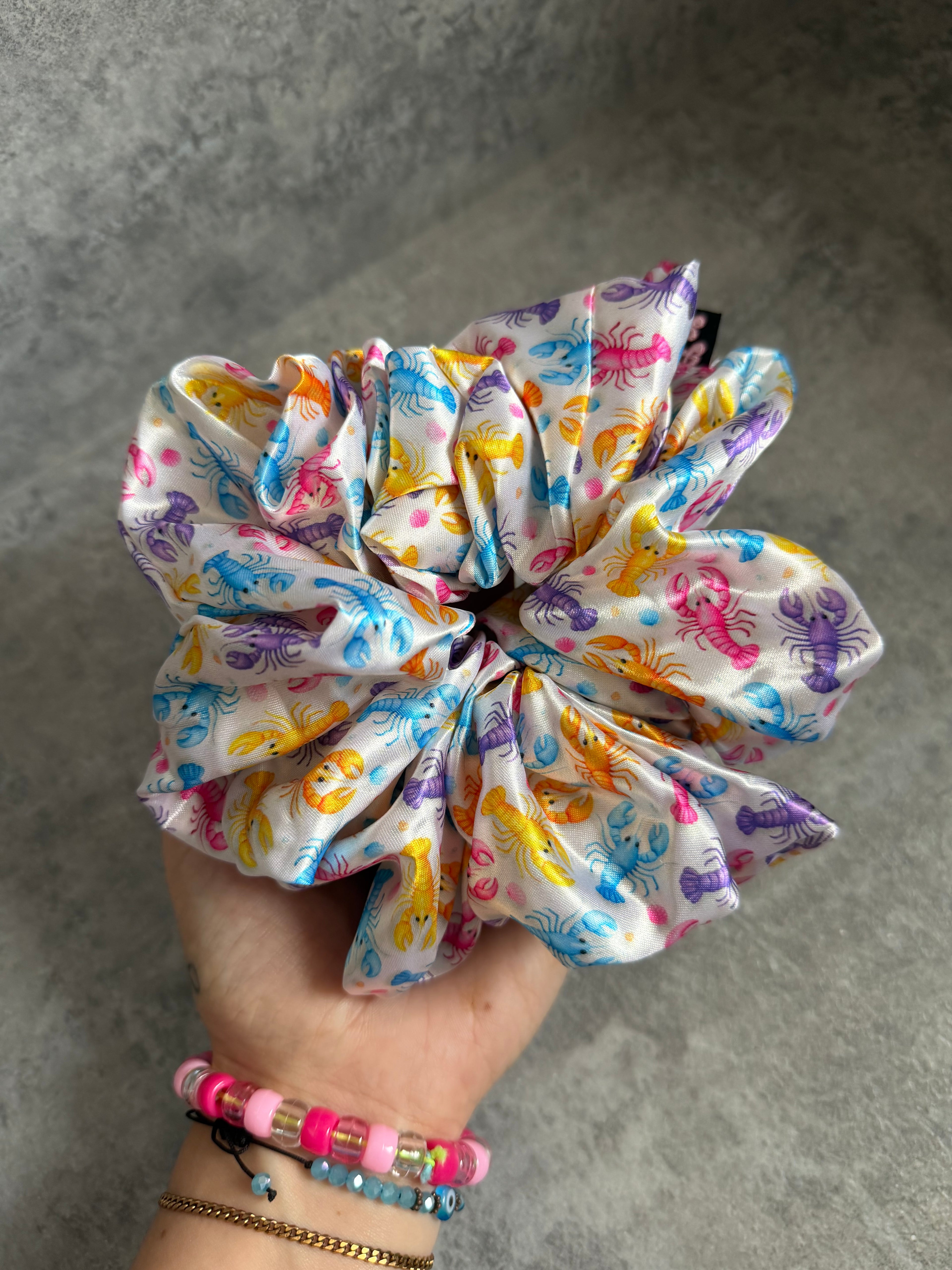 Rainbow Lobsters XL Satin Hair Scrunchie