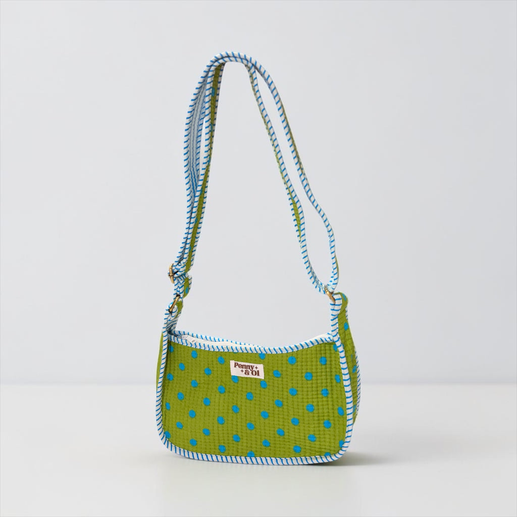 Green With Blue Polka Dot Mini SHOULDER bag, cross body bag