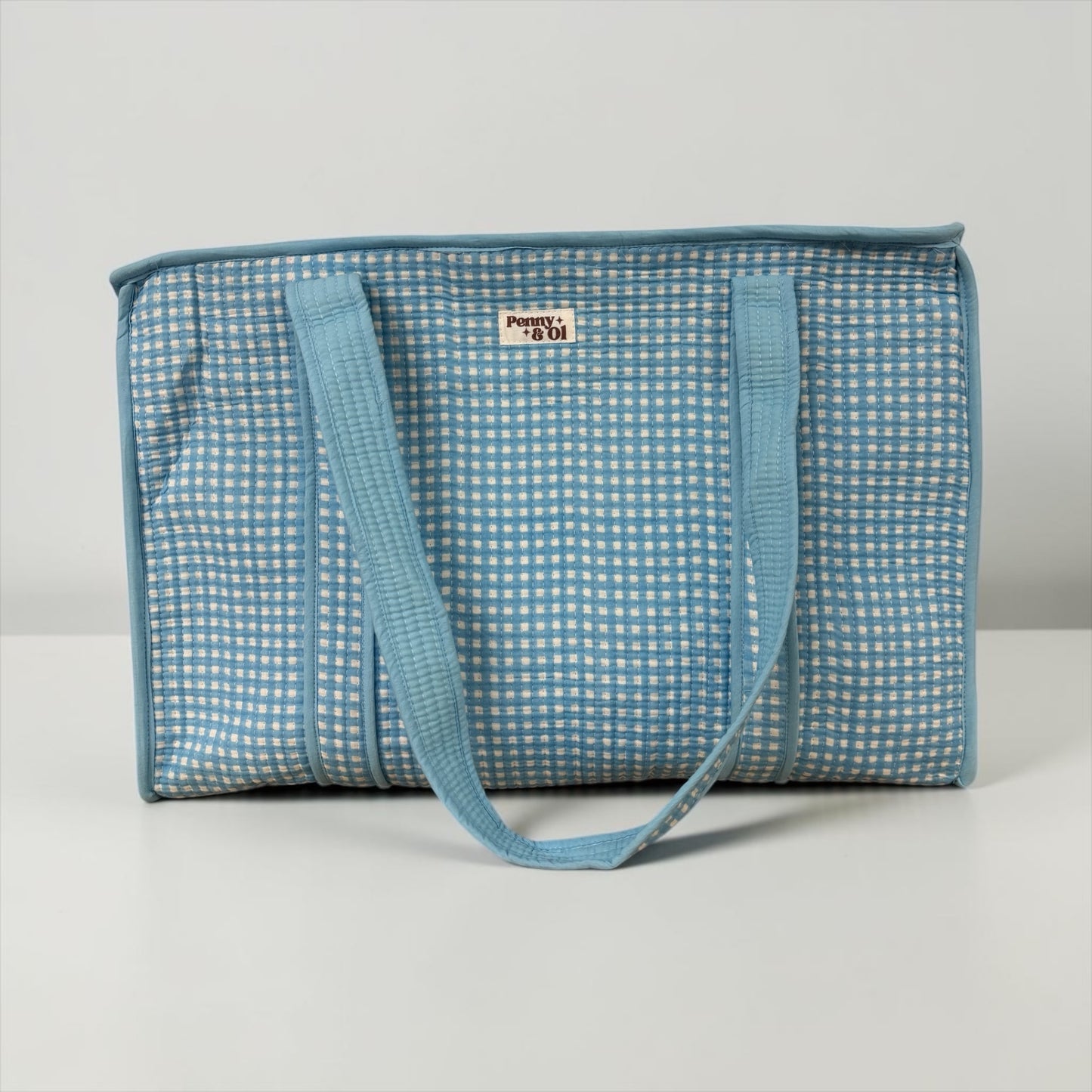 Baby Blue Gingham Collection. Cotton, handmade tote bags