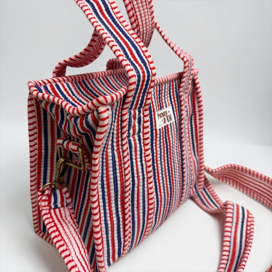 Red Blue Stripes MINI Tote Bag - Penny & Ol