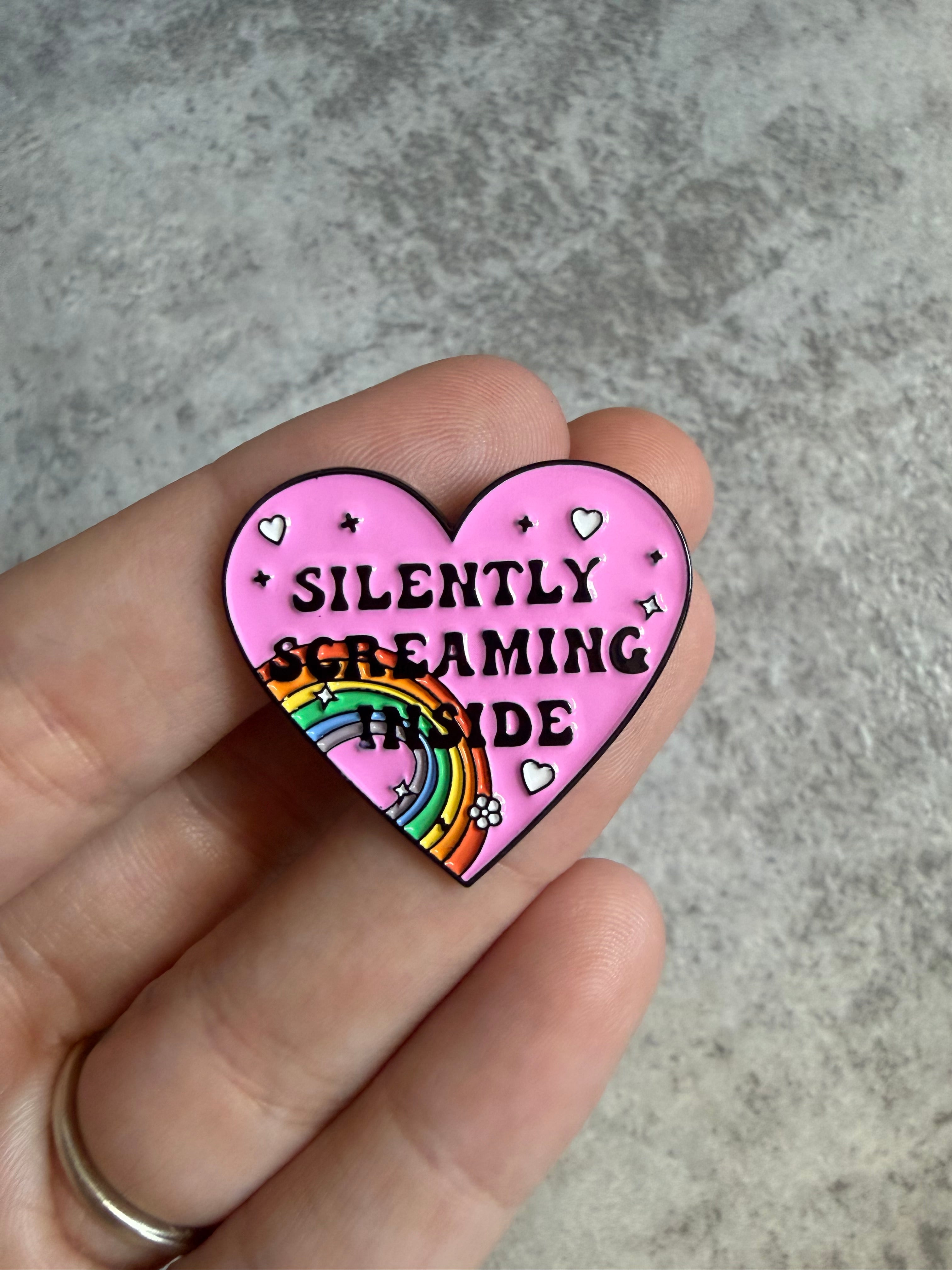 Silently screaming inside pink heart Pin Badge