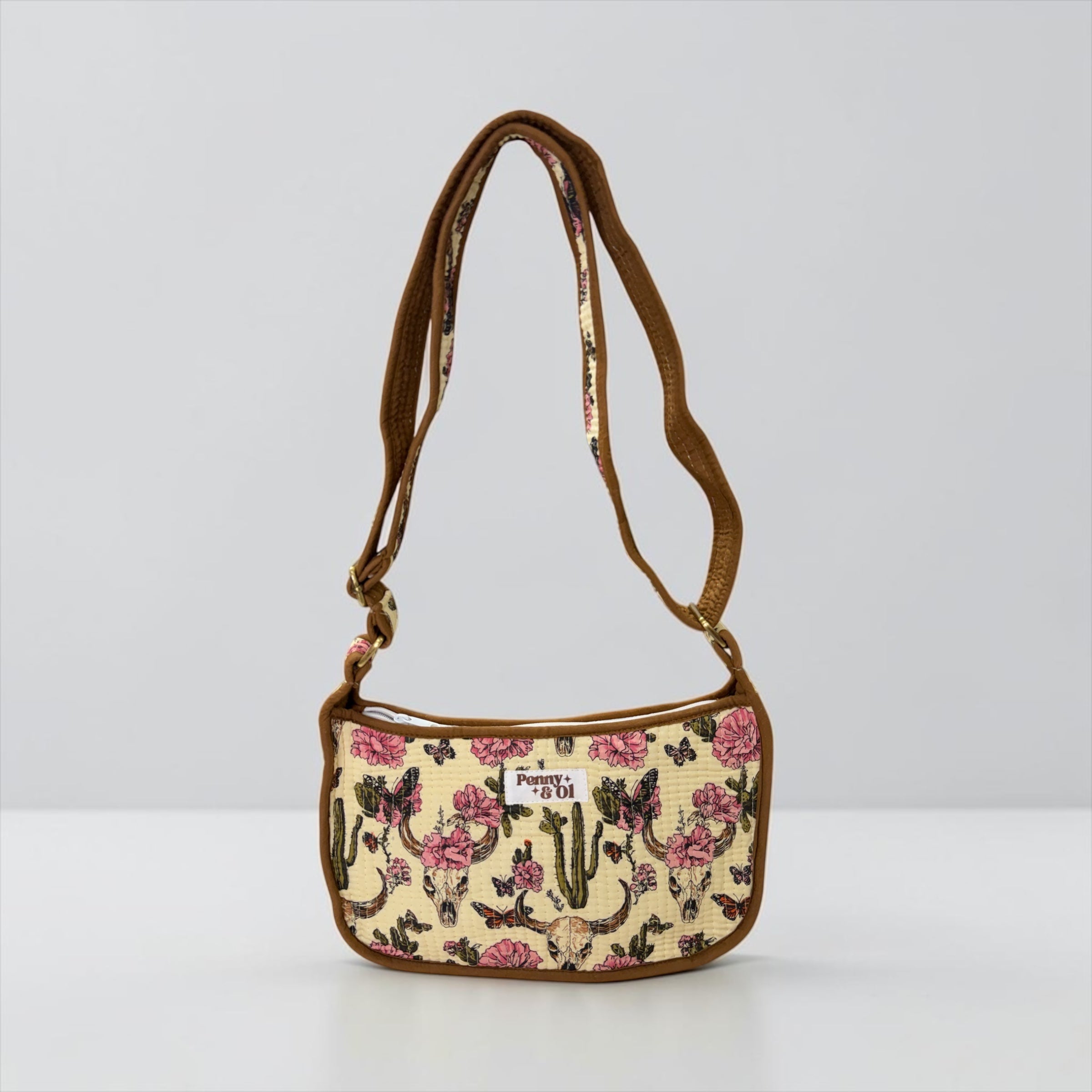 Brown Vintage Western Mini Shoulder Bag, Handmade Cotton Tote Bags