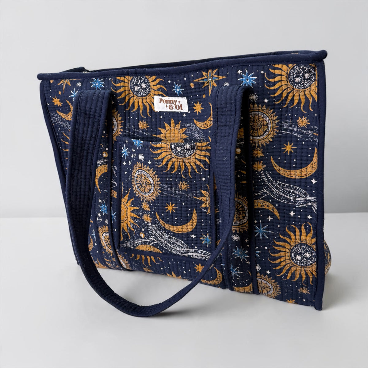Celestial Travel Tote, Handmade Cotton Tote Bag