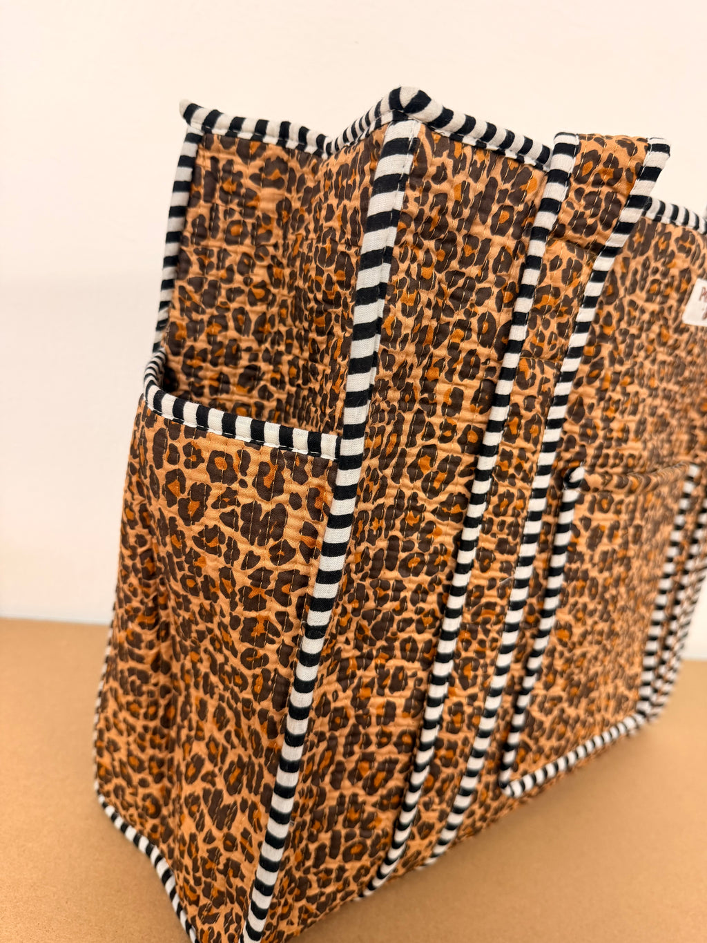 Dark Leopard Print Travel Tote, Handmade Cotton Tote Bag