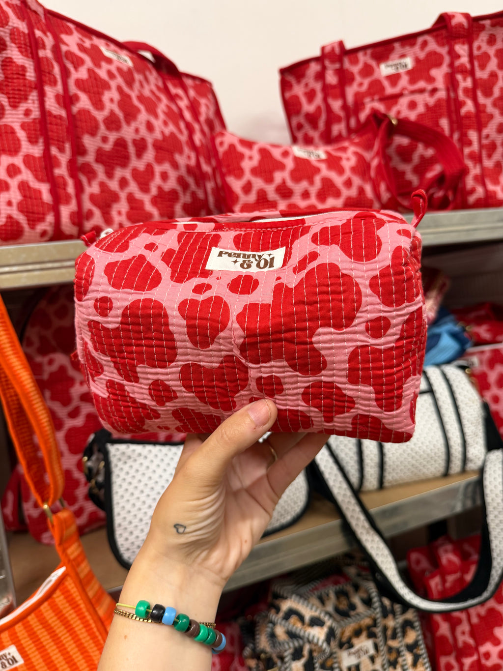 Pink & Red Cow Print waterproof zip pouches