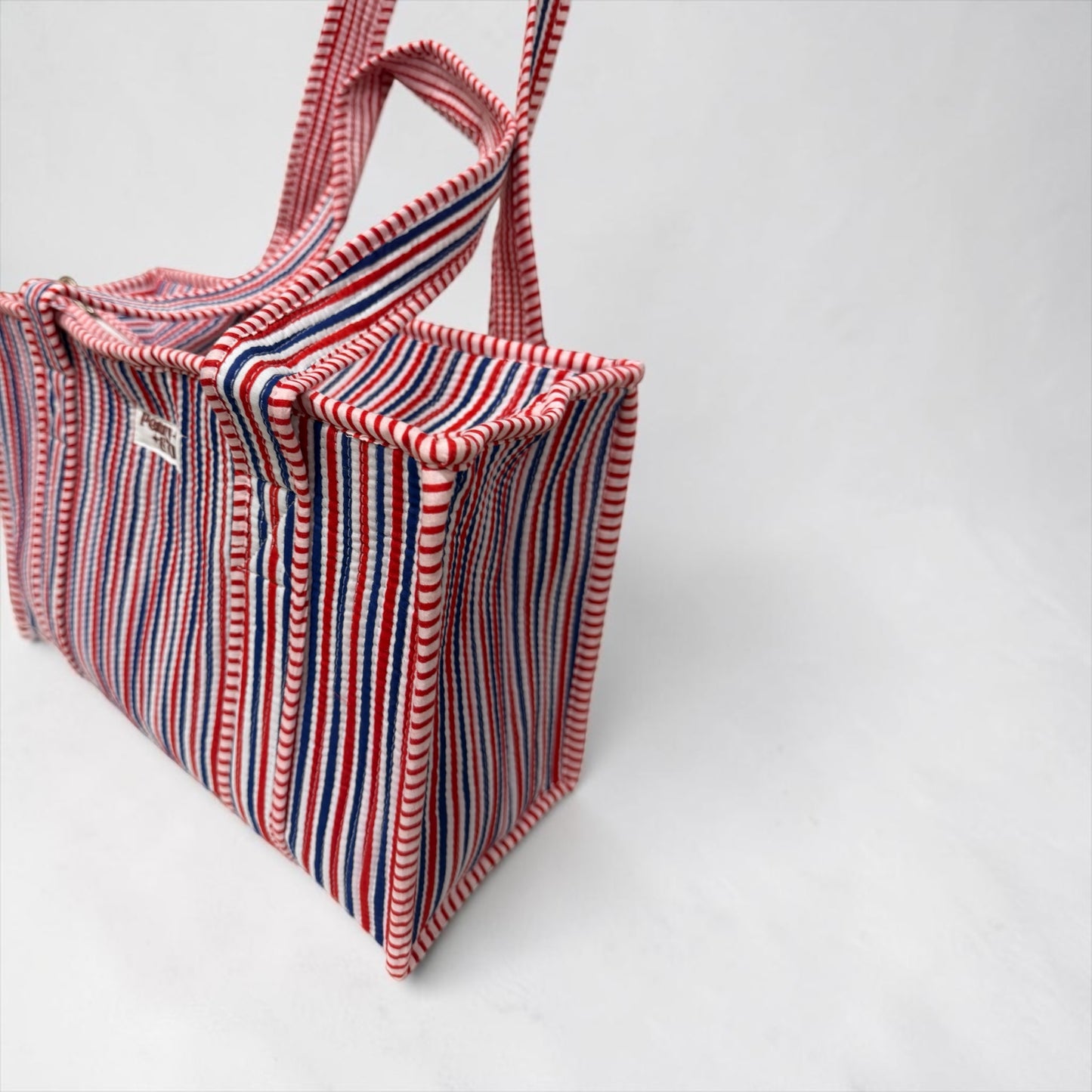 Red Blue Stripes MEDIUM Cotton tote bag