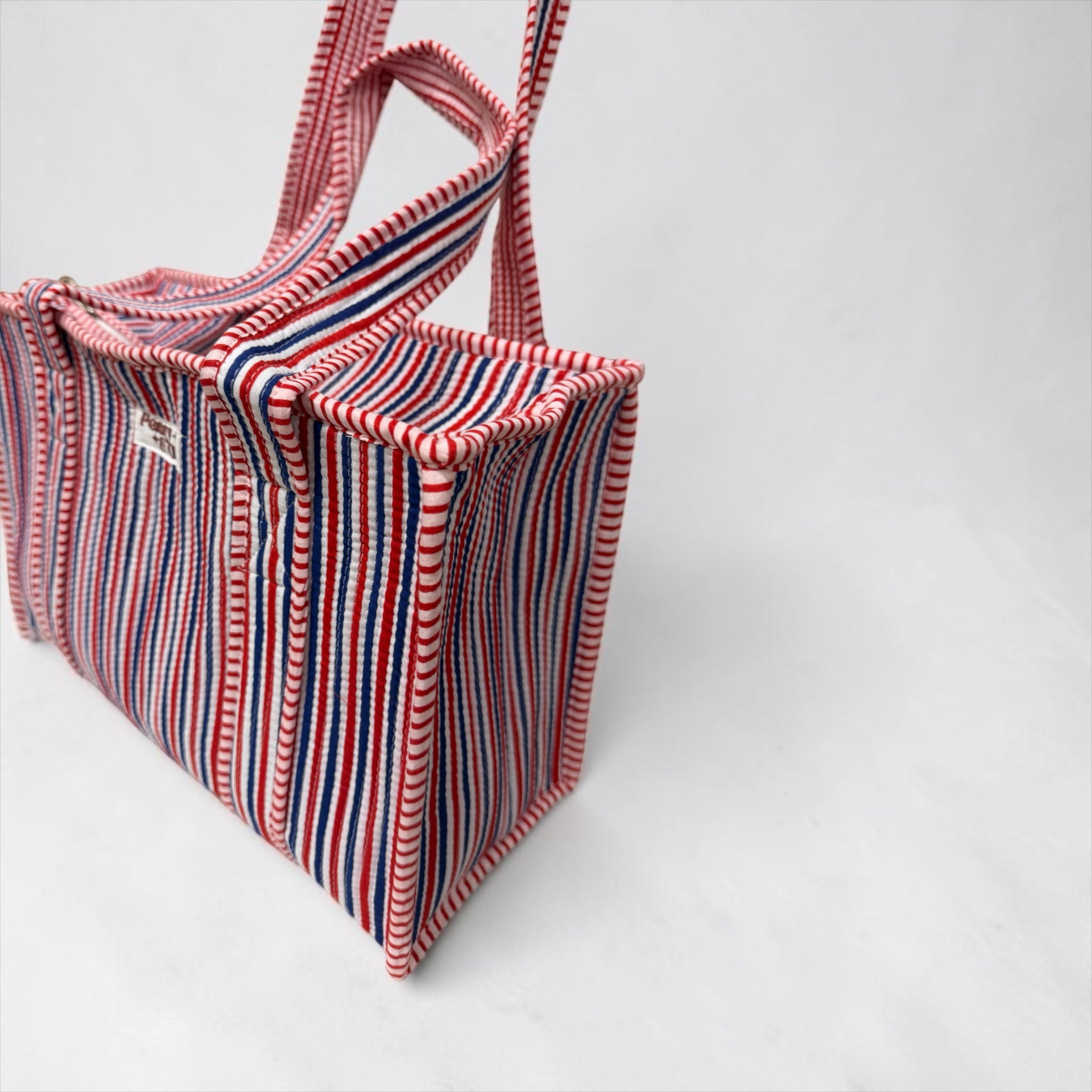 Red Blue Stripes MEDIUM Cotton tote bag