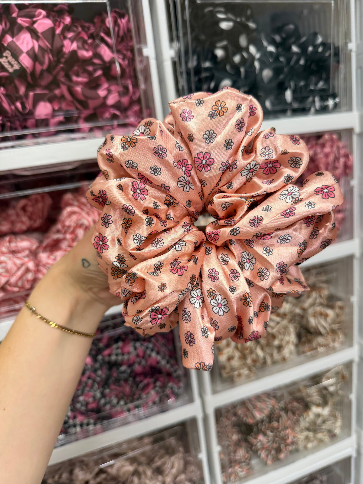Pink Petals XL Satin Hair Scrunchie