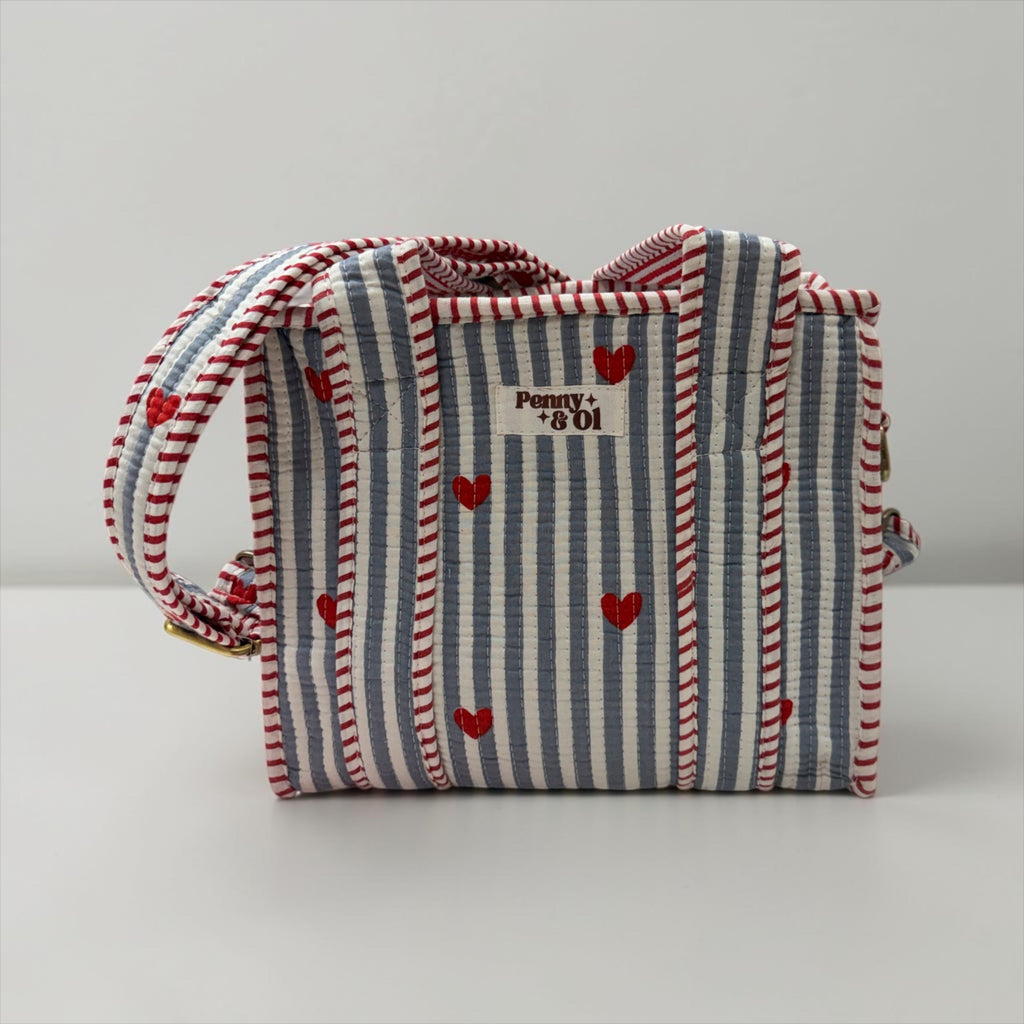 Grey Stripe Hearts MINI Tote Bag - Penny & Ol