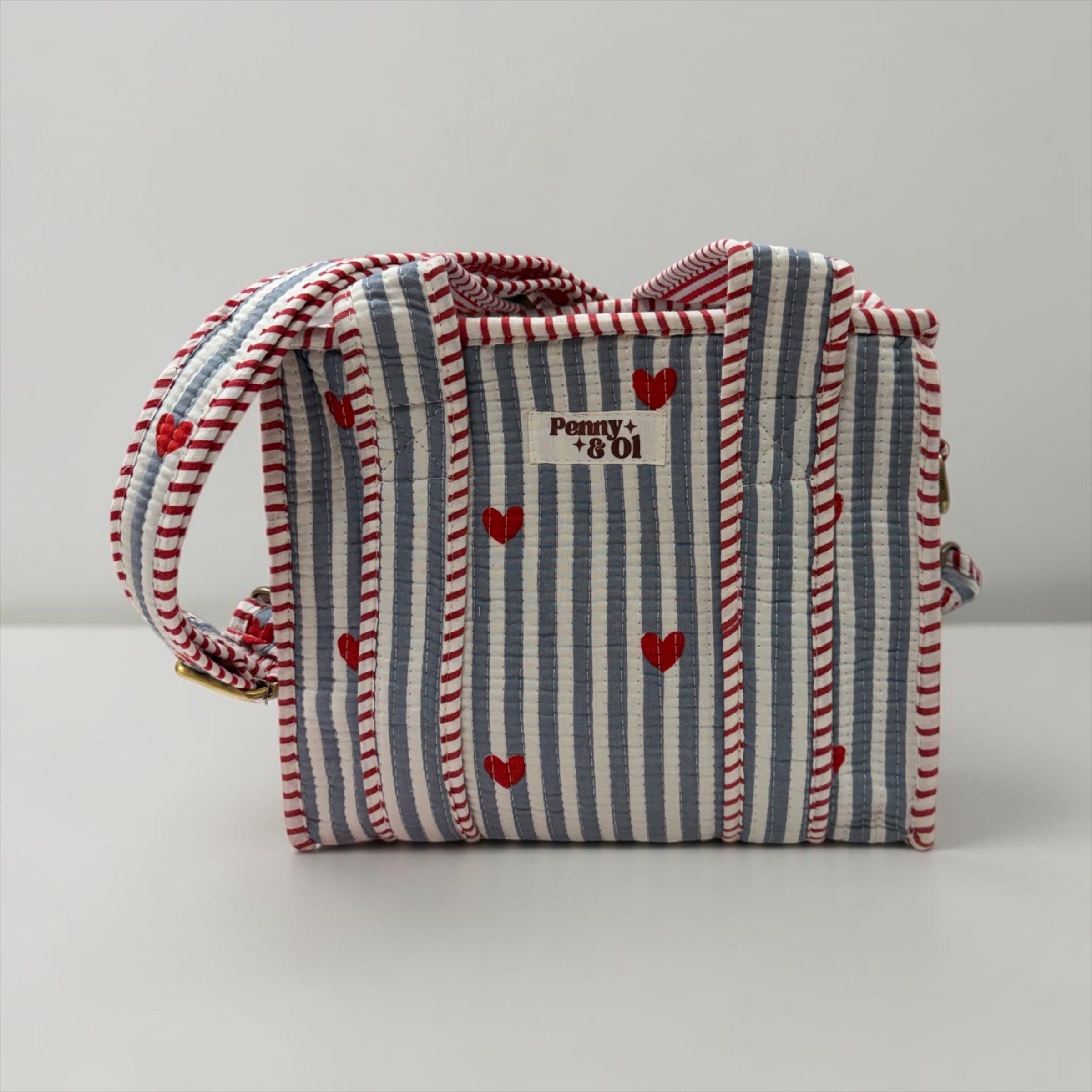 Grey Stripe Hearts MINI Tote Bag - Penny & Ol