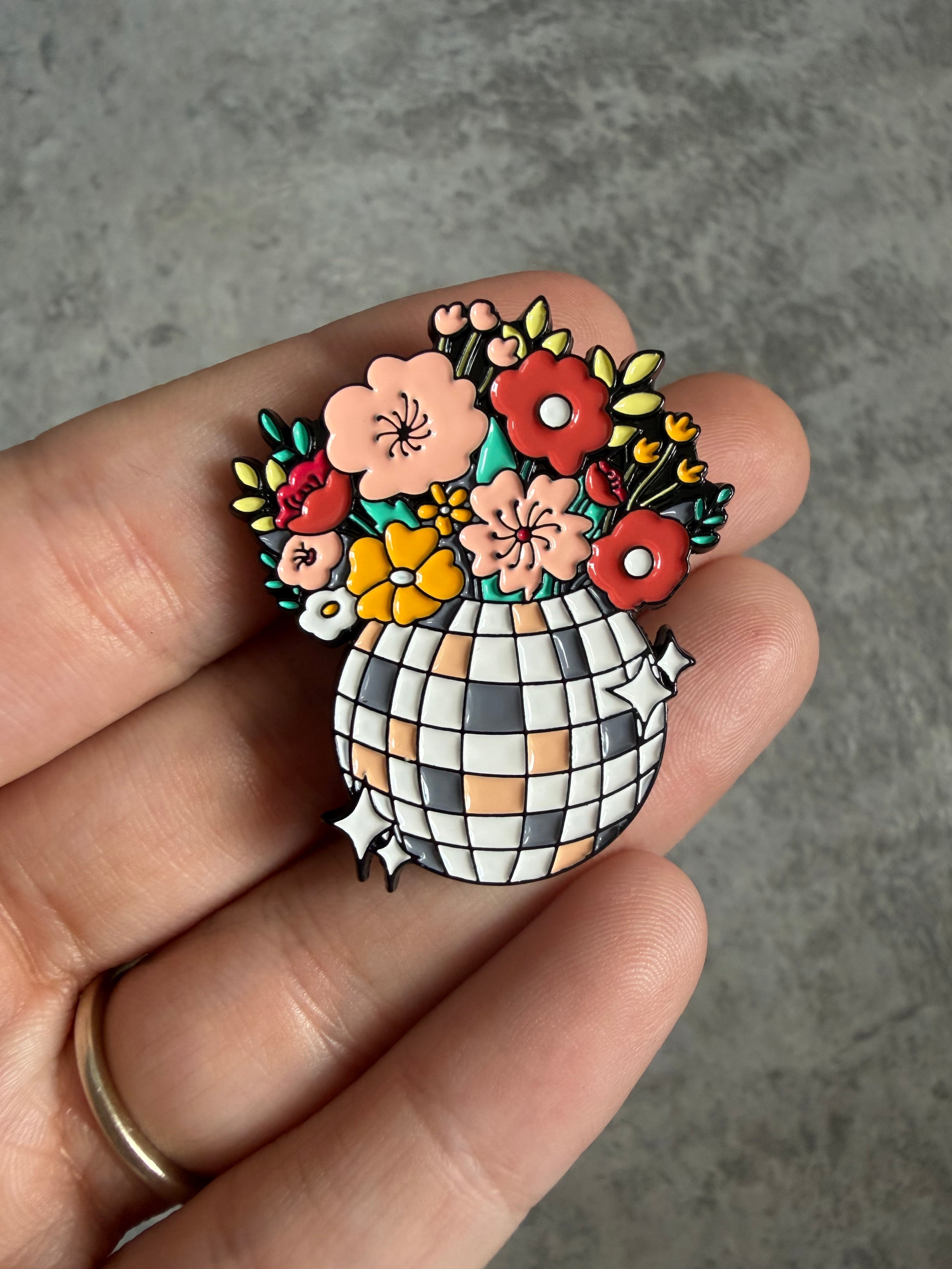 Disco ball with flowers Pin Badge, western