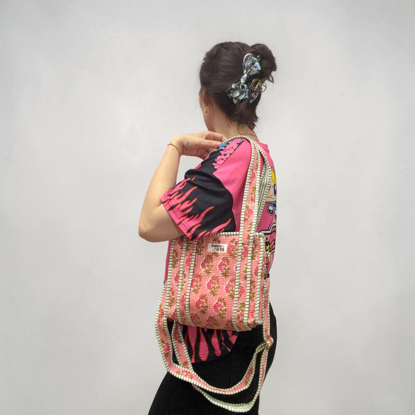 Pink Floral Blockprint Mini Tote Bag - Penny & Ol