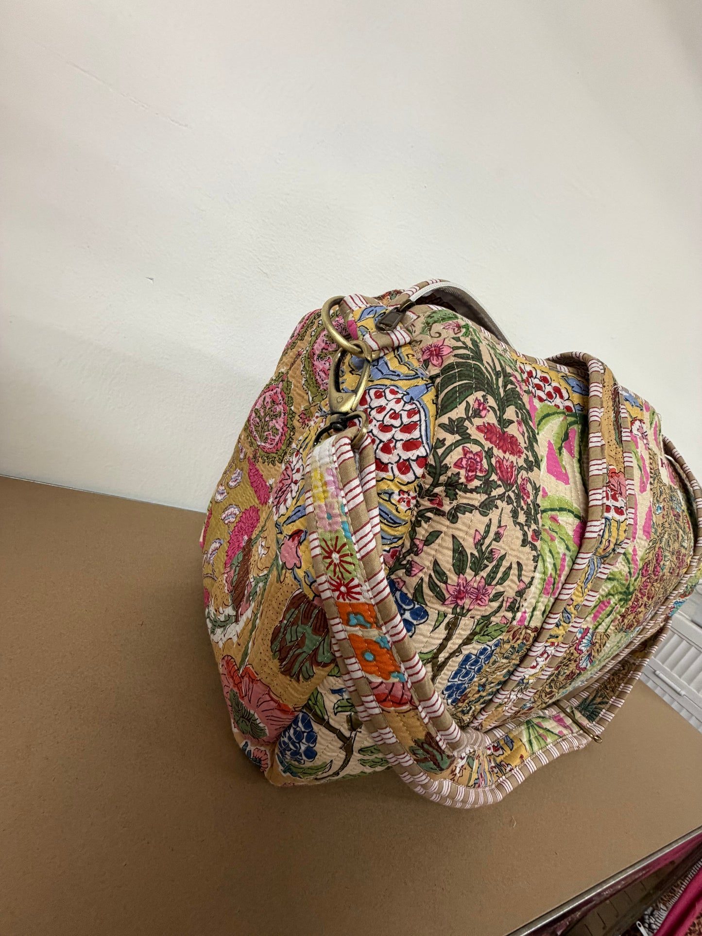 Beige Patchwork Large Duffle Tote Bags - Penny & Ol