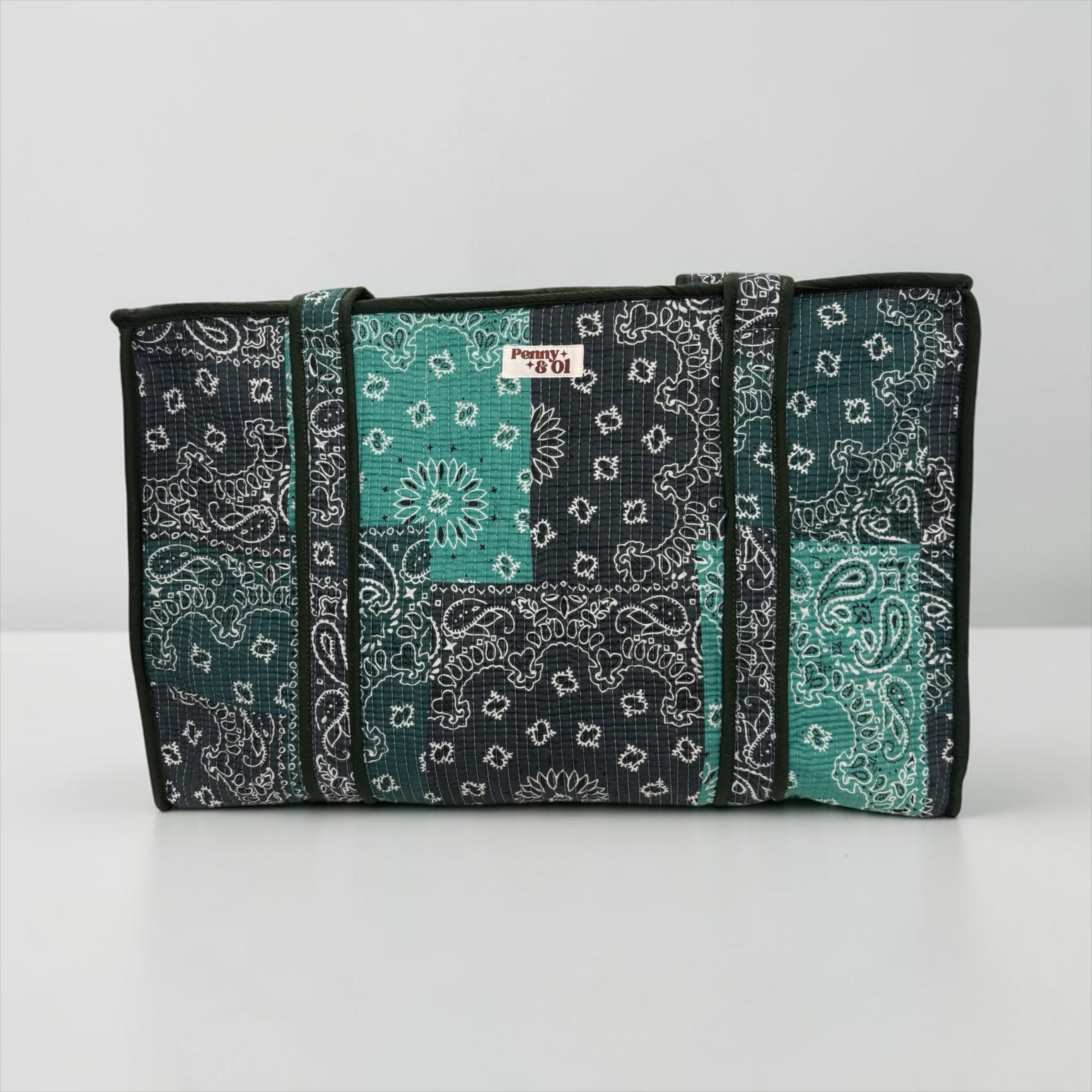 Teal Paisley Bandana Large Cotton Tote Bag, handmade tote bags