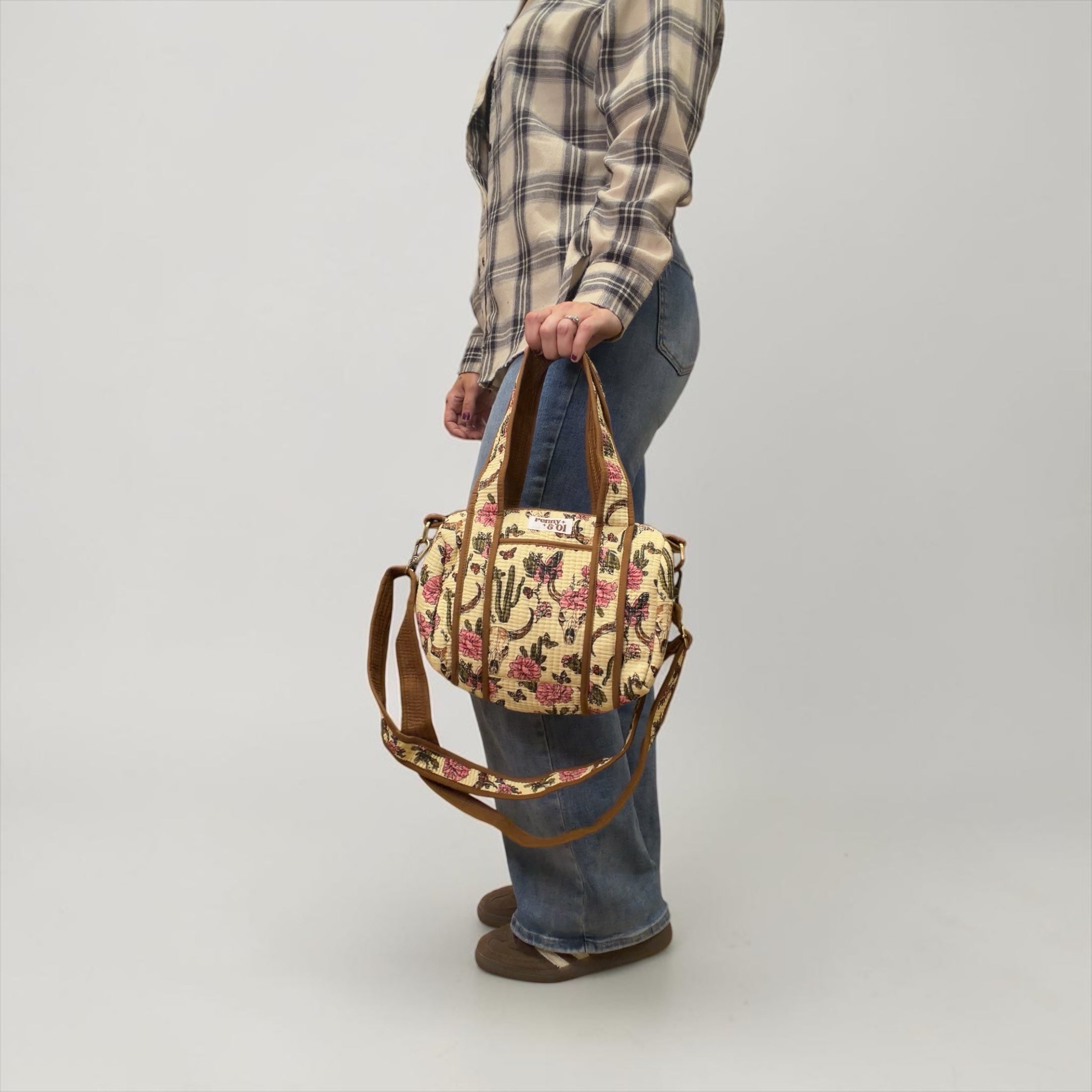 Brown Vintage Western Mini Duffle Tote Bags - Penny & Ol