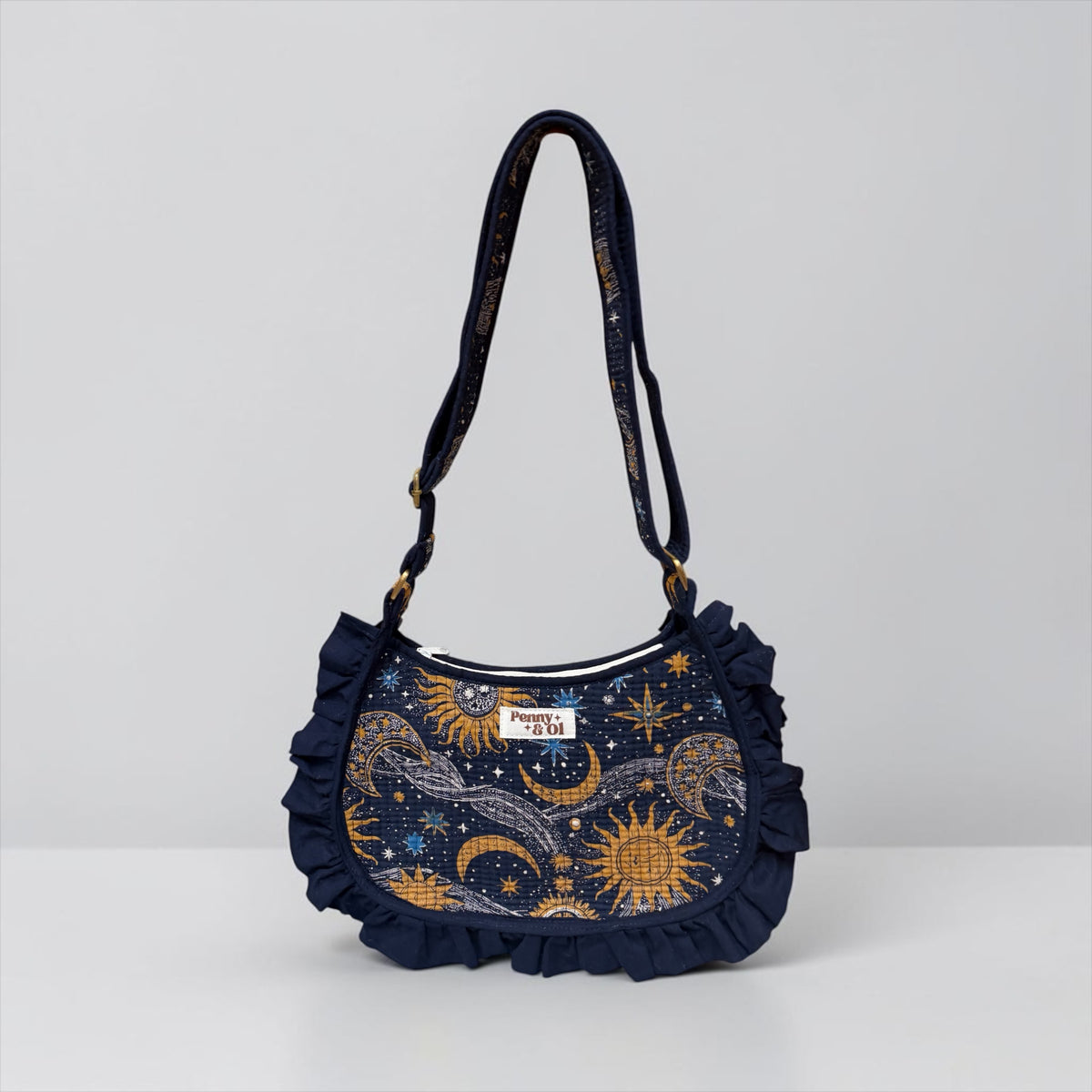 Celestial Ruffle Shoulder Bag, Handmade Cotton Tote Bags