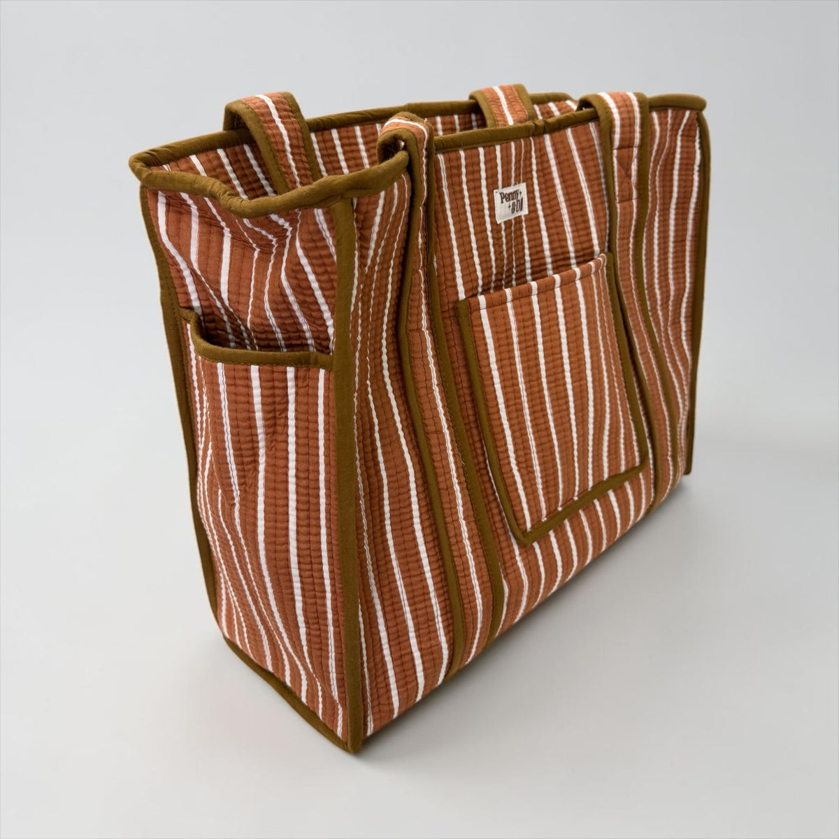 Chocolate Stripes Travel Tote, Handmade Cotton Tote Bag