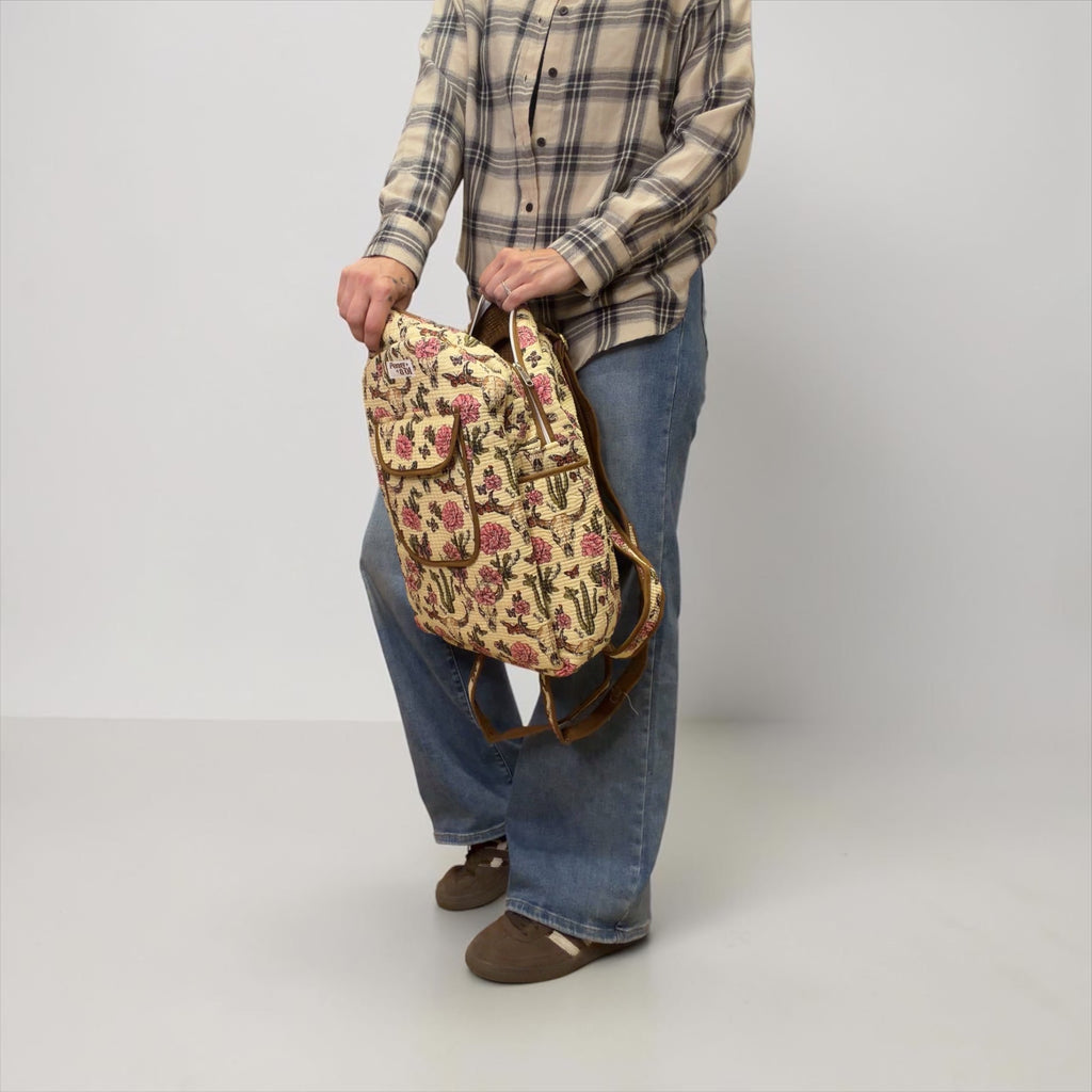 Brown Vintage Western Backpack, handmade cotton tote bags