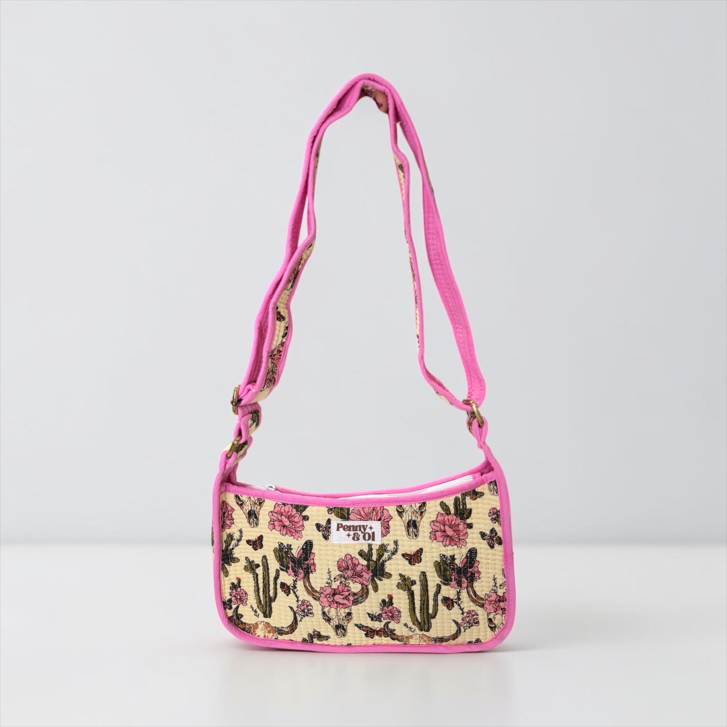 Pink Vintage Western Mini Shoulder Bag, Handmade Cotton Tote Bags