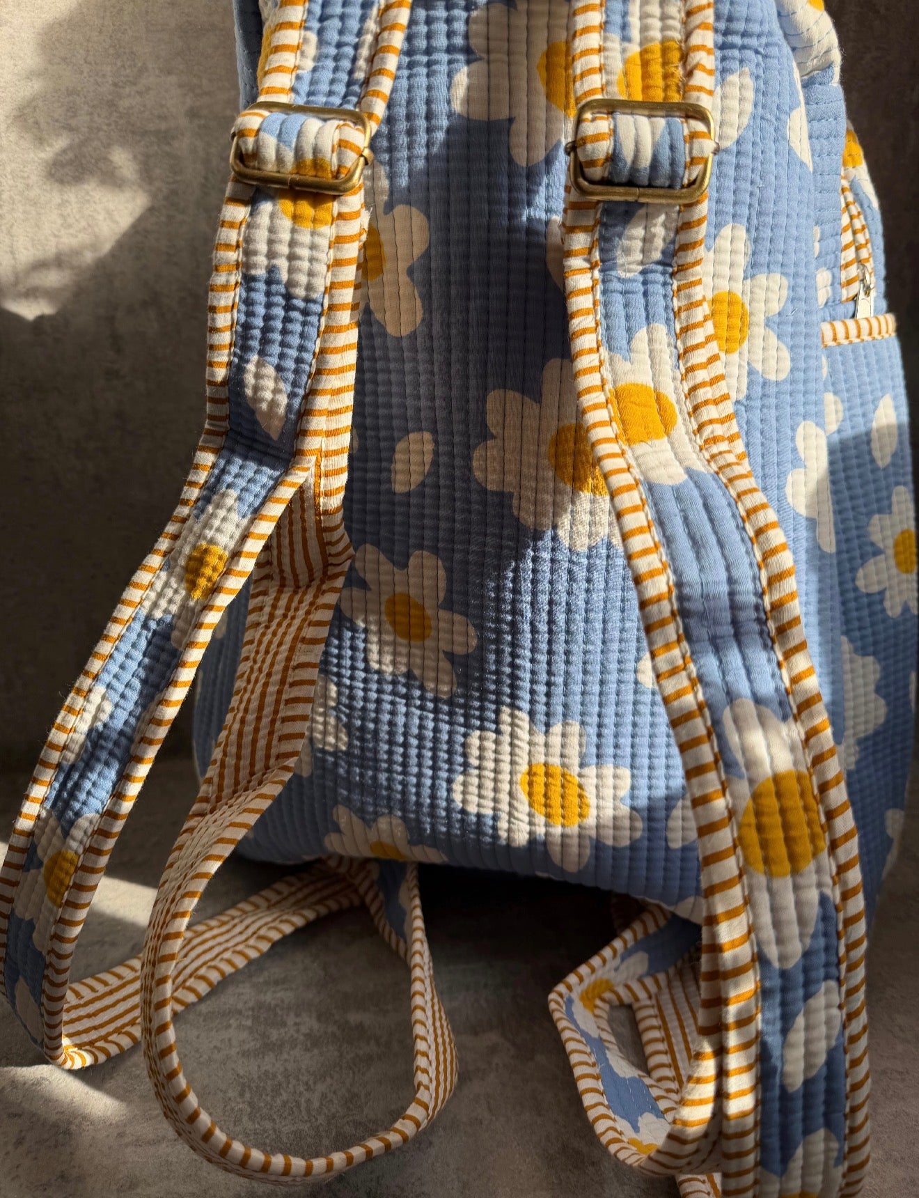 Daisy Backpack, handmade cotton tote bags.