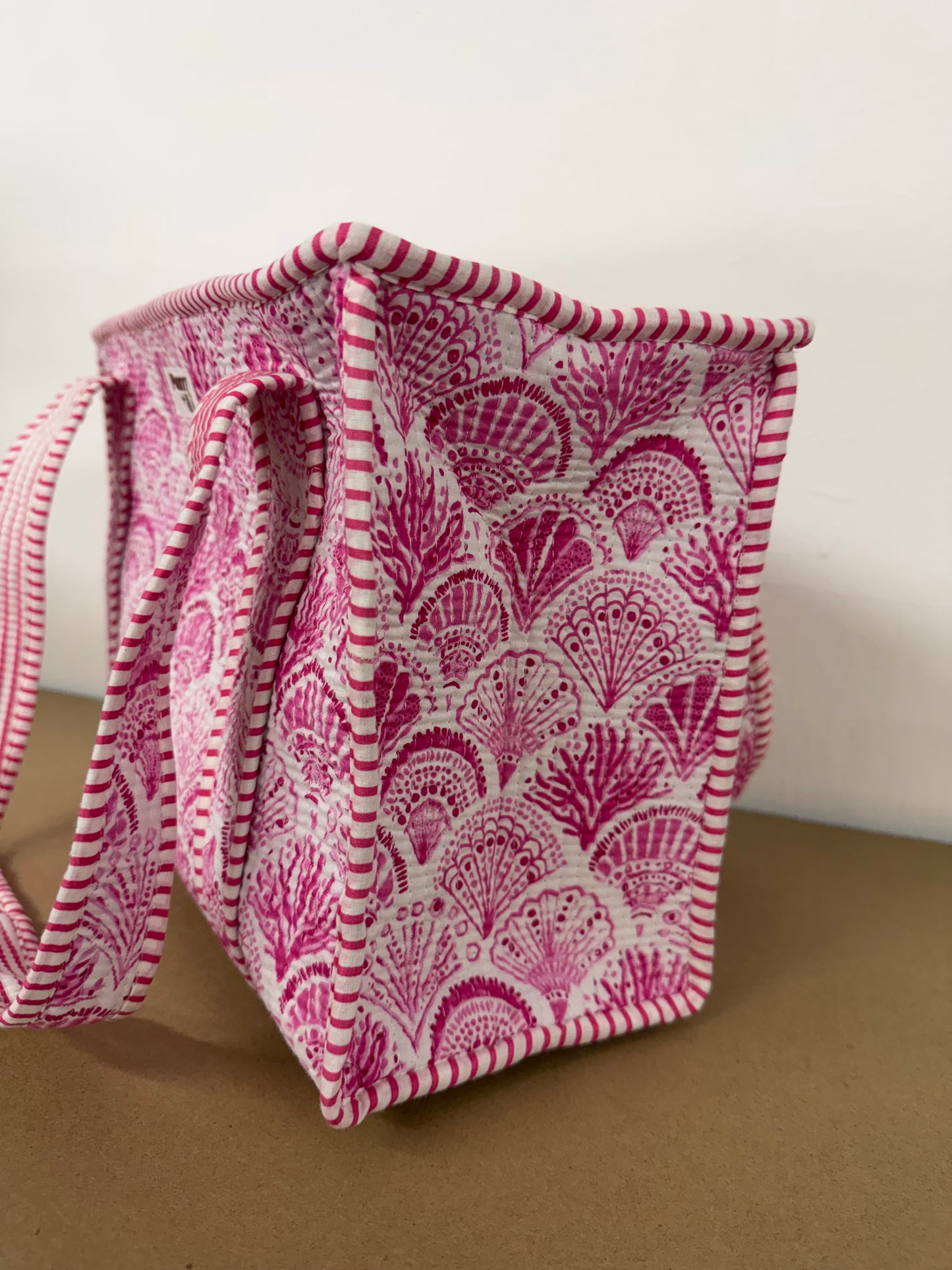 Pink Seashells Medium Cotton, handmade tote bag