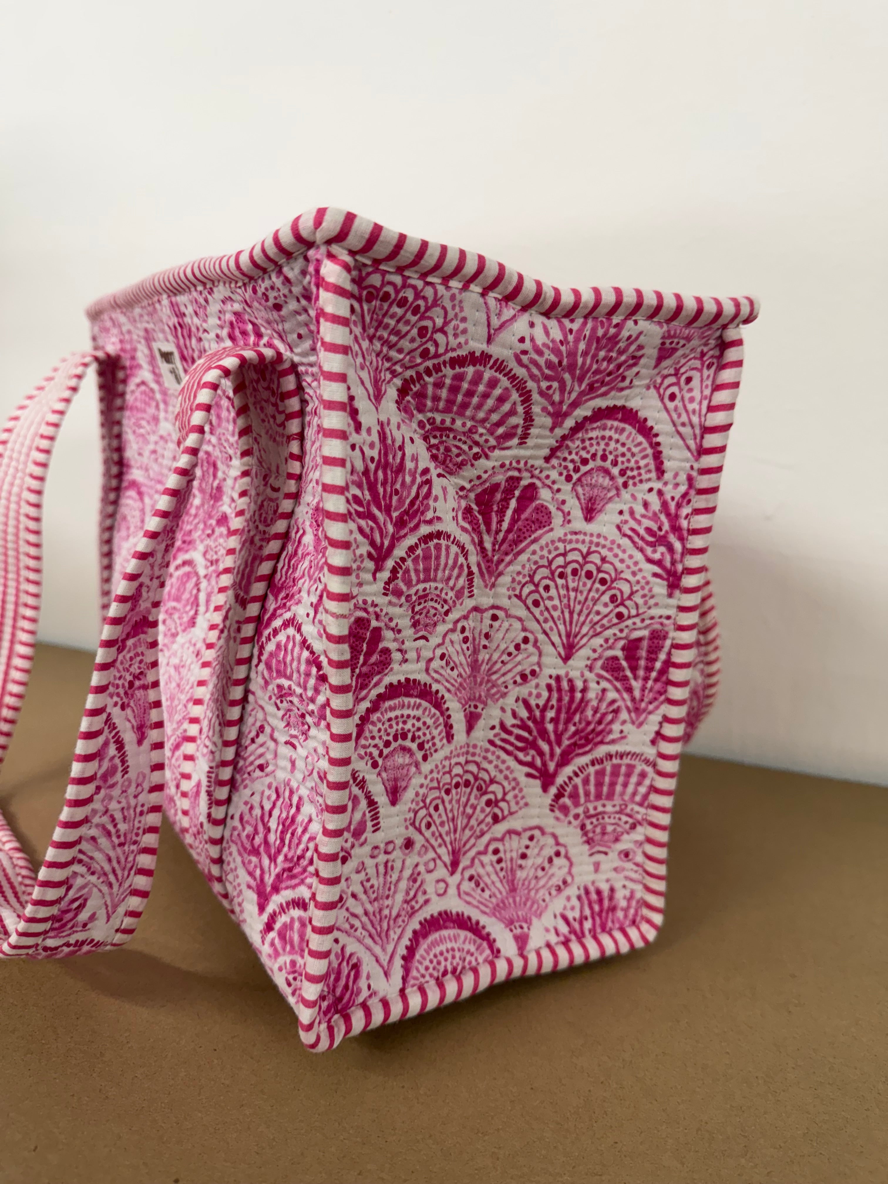 Pink Seashells Medium Cotton, handmade tote bag