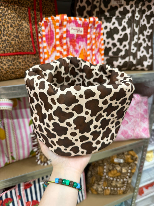 Cow print Padded Fabric Organisers, beauty basket..