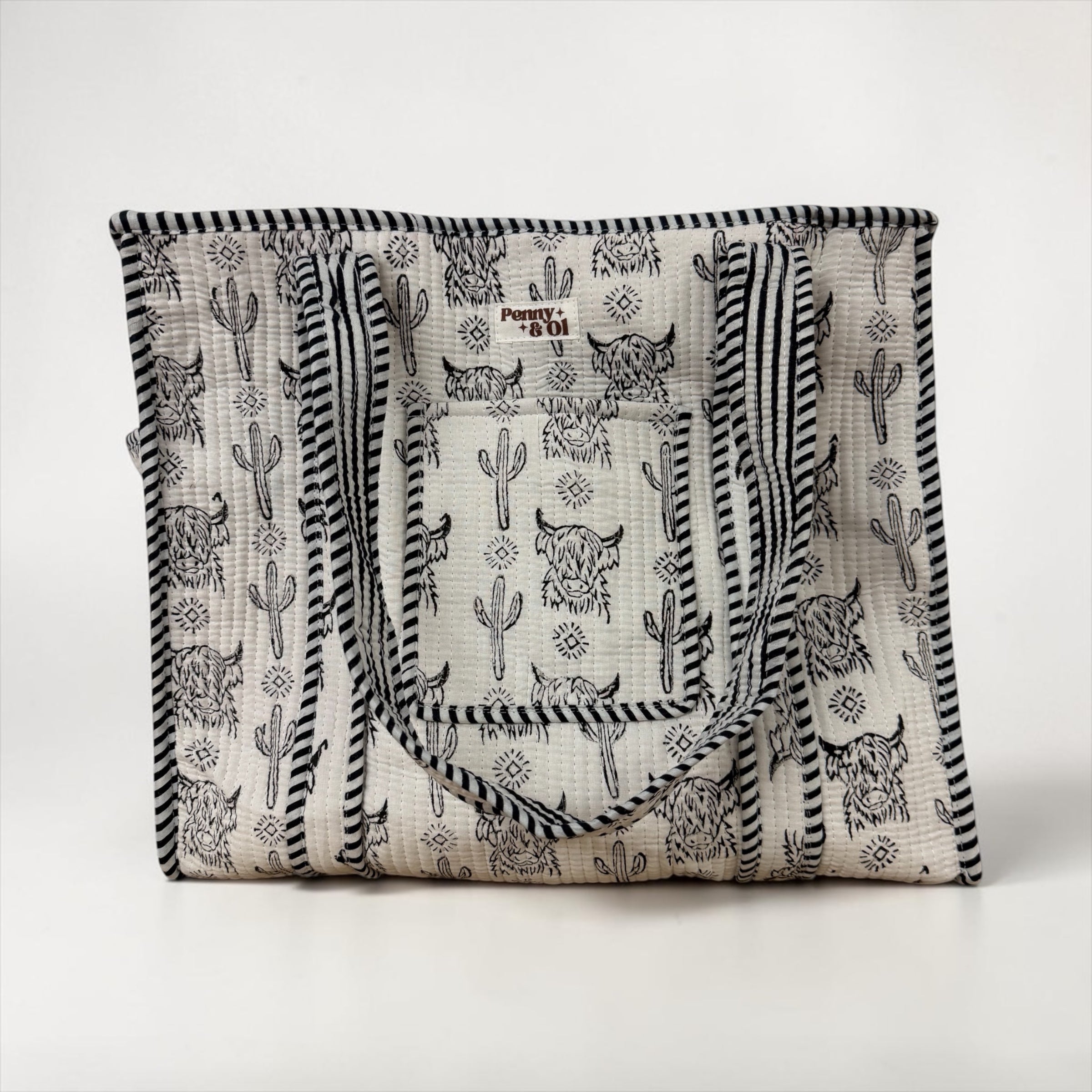 Highland Cow Travel Tote, Handmade Cotton Tote Bag