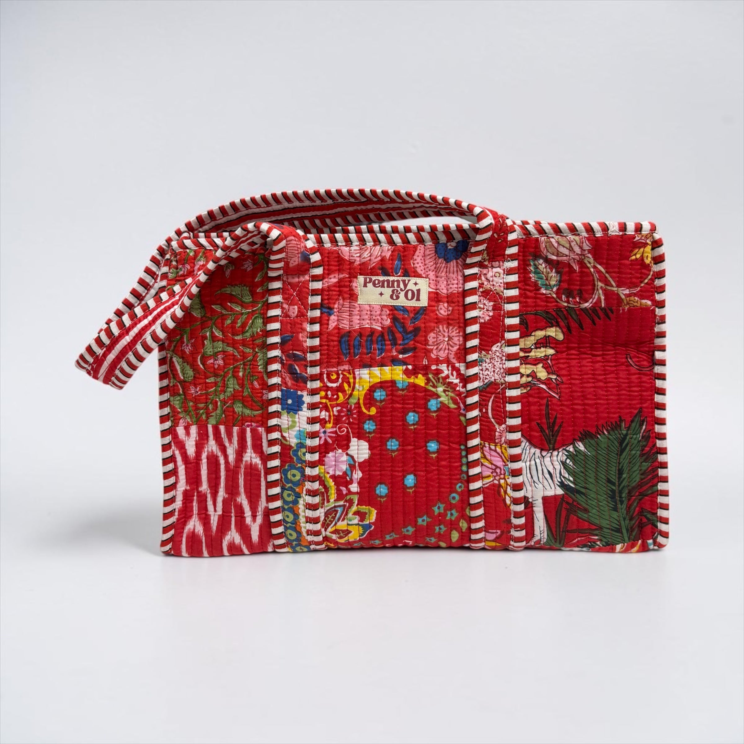 Red Patchwork MEDIUM Cotton tote bag