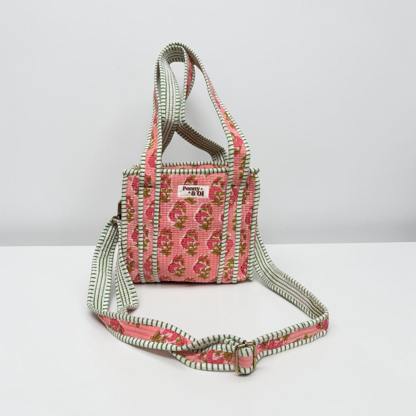 Pink Floral Blockprint Mini Tote Bag - Penny & Ol