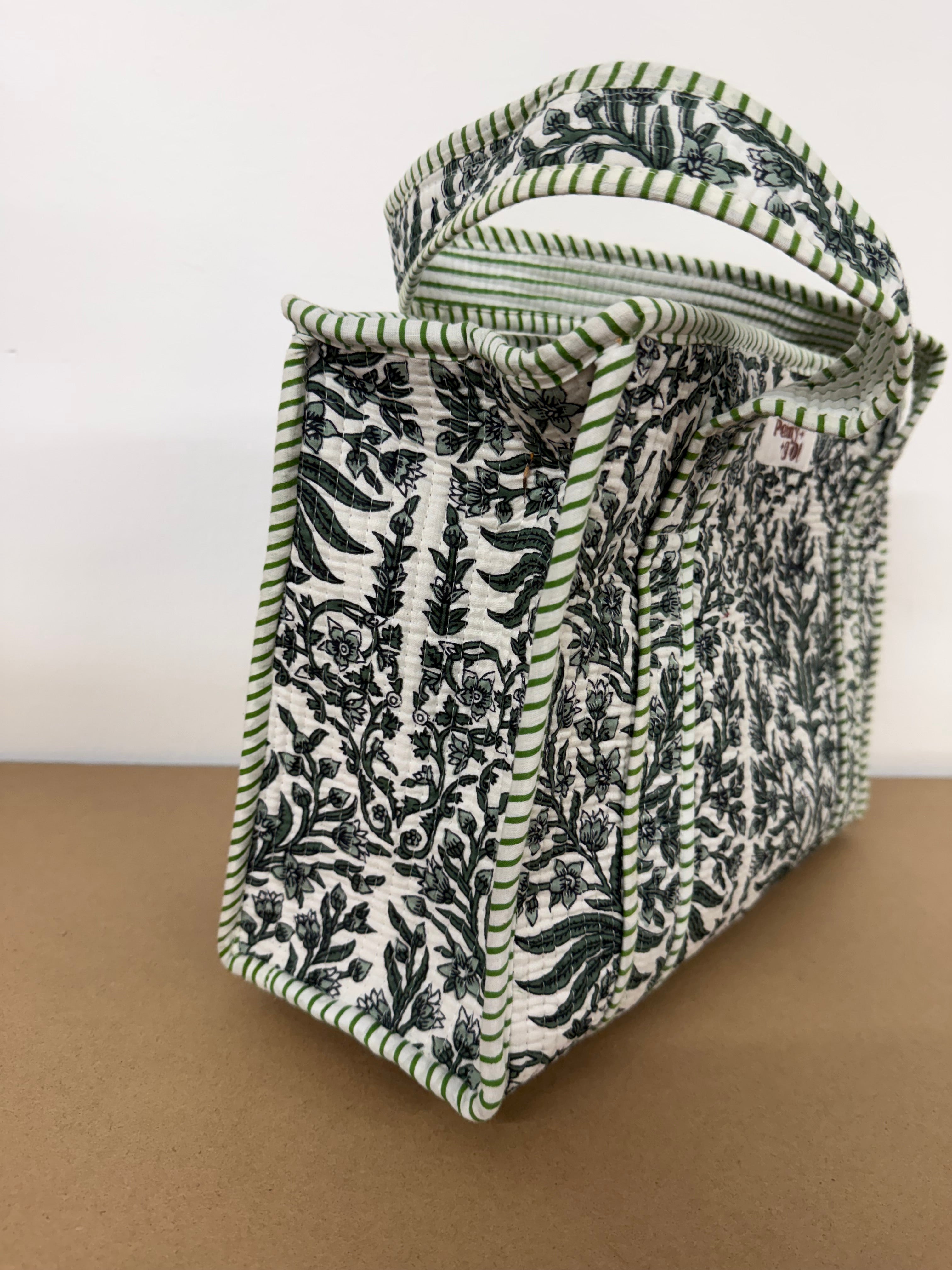 Olive Bloom Medium Cotton, handmade tote bag