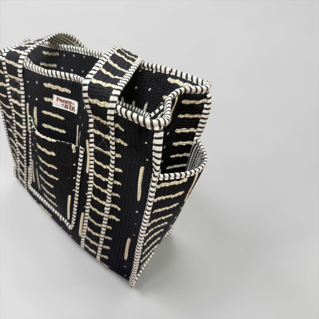 Monochrome Travel Tote, Handmade Cotton Tote Bag