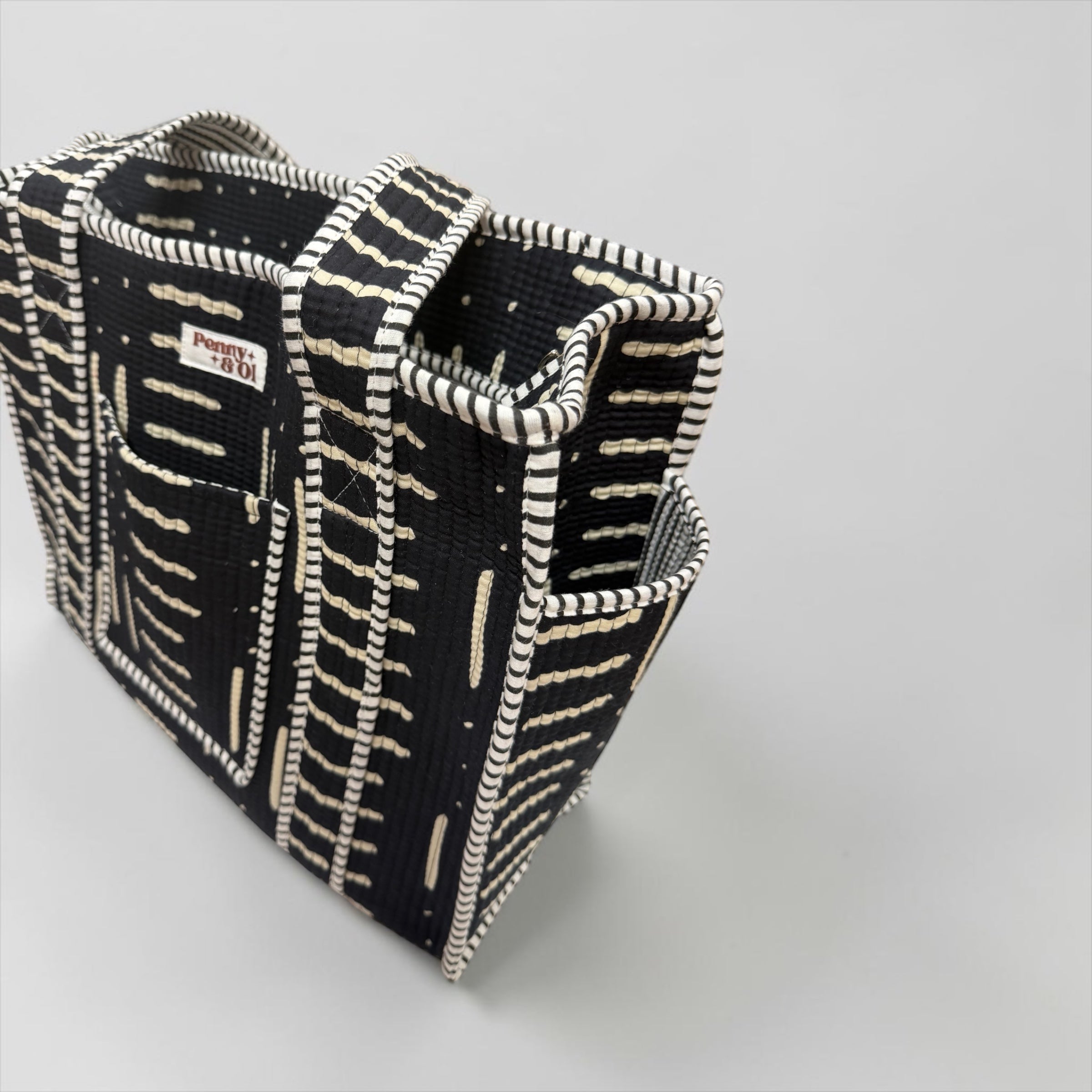 Monochrome Travel Tote, Handmade Cotton Tote Bag