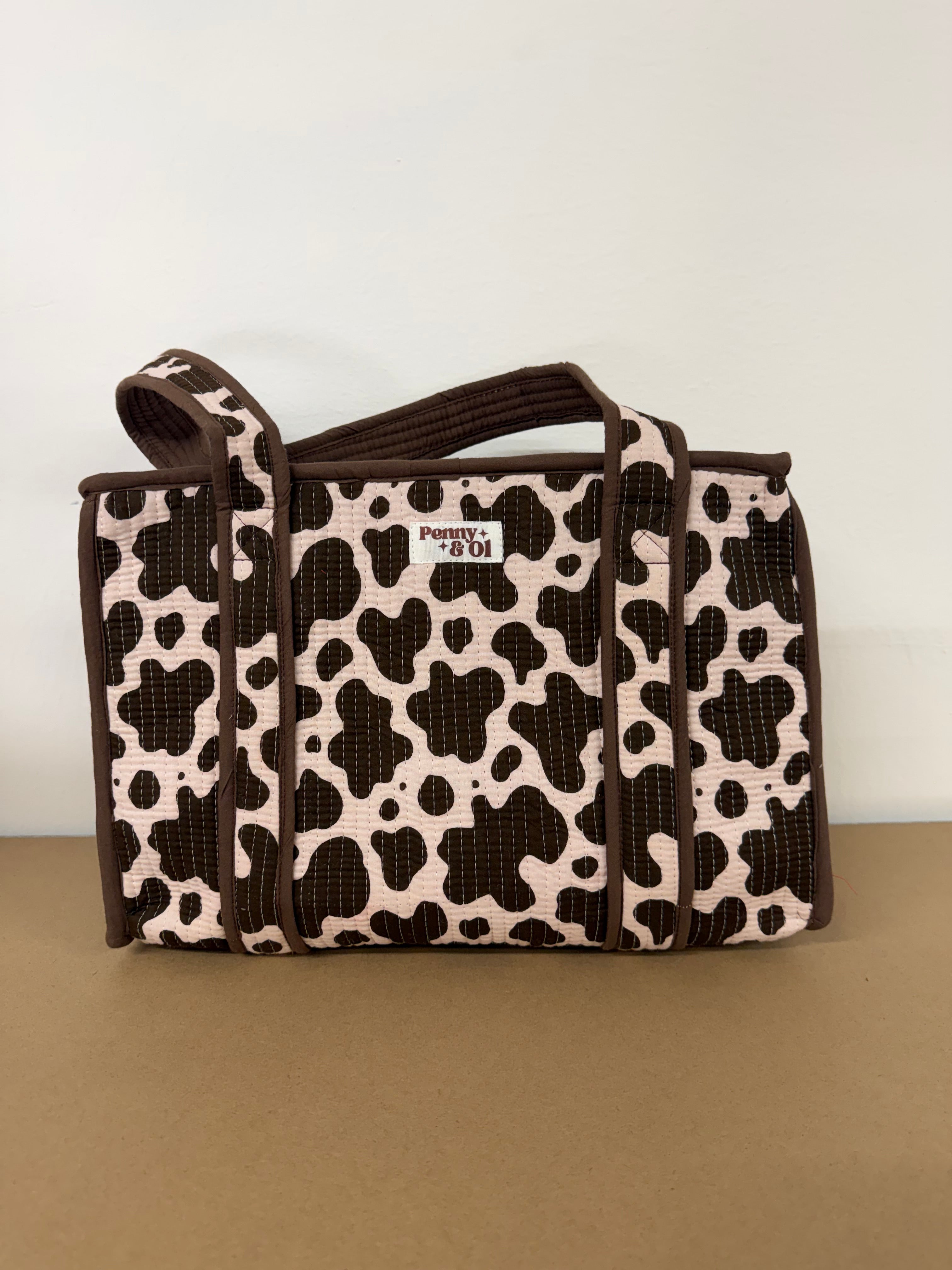 Cow print Medium Cotton, handmade tote bag
