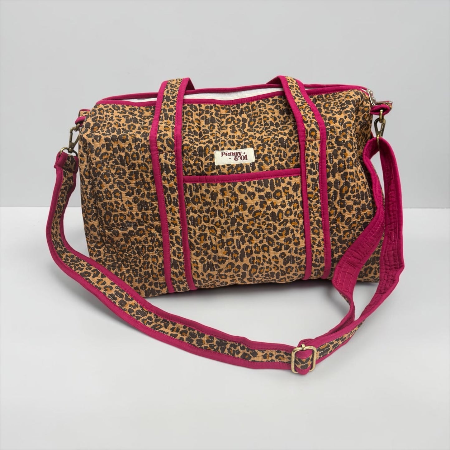 Raspberry Leopard MEDIUM DUFFLE Tote Bags - Penny & Ol