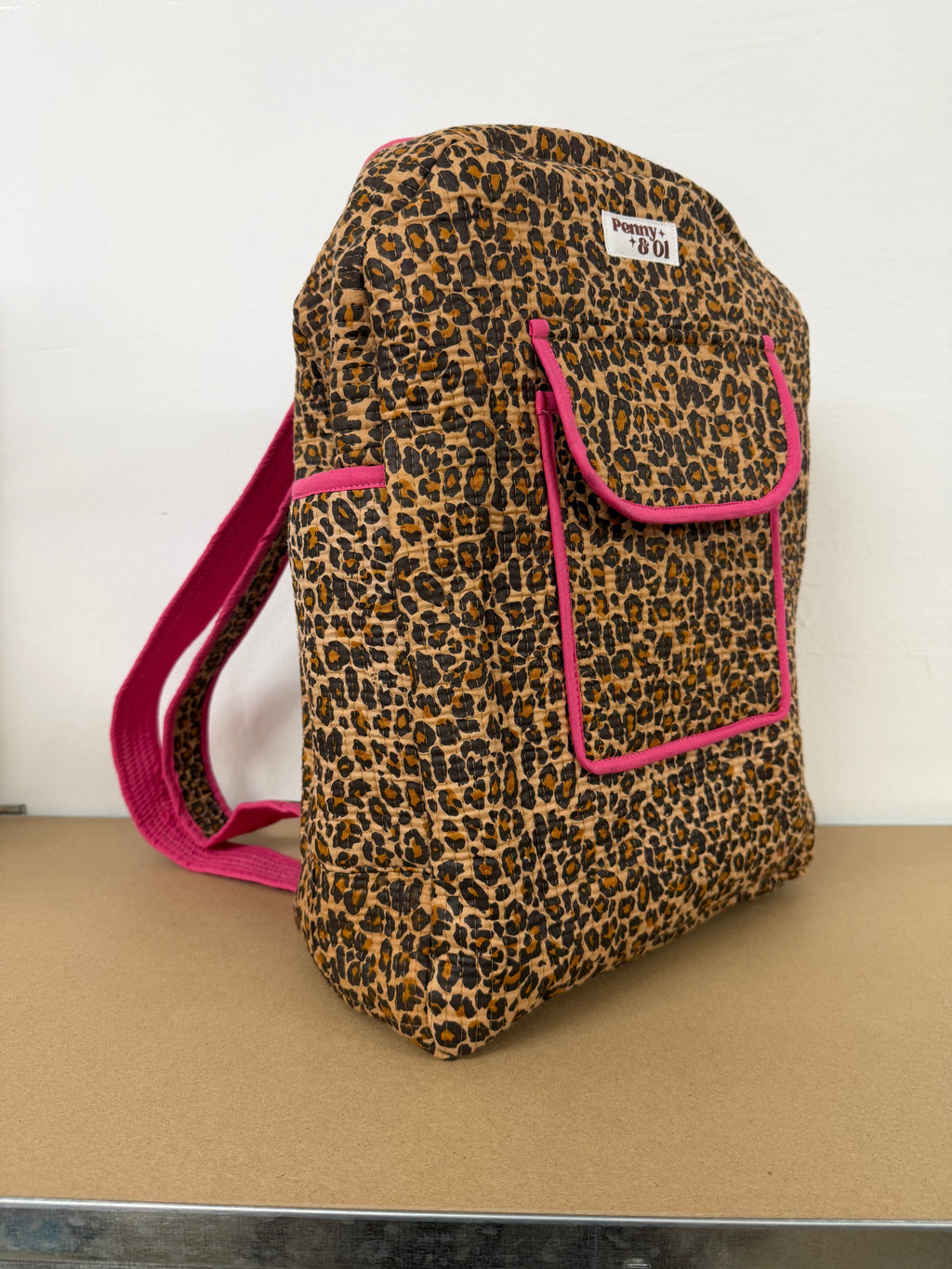 Pink Leopard Backpack, handmade cotton tote bags.