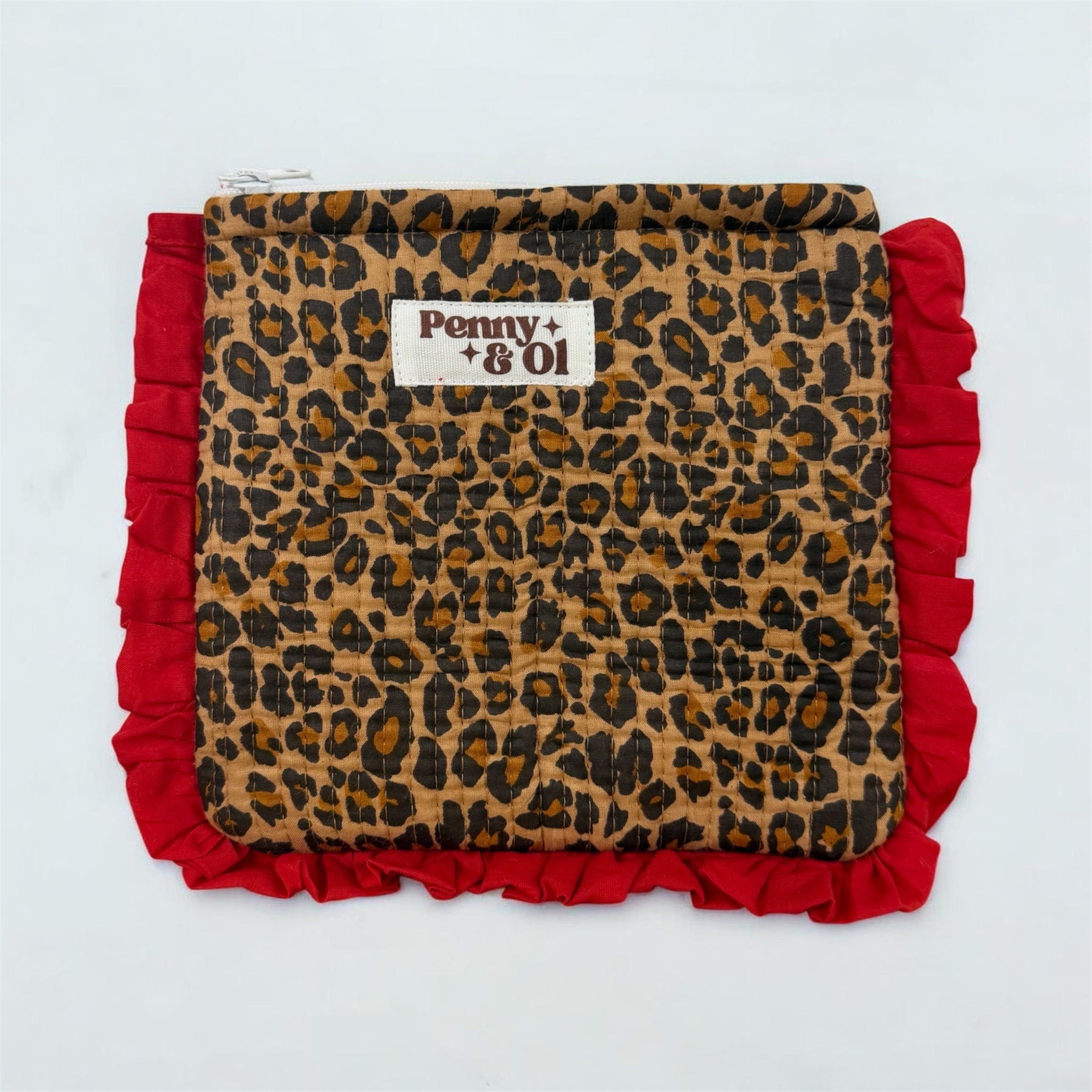 Red Leopard Print Ruffle Pouch