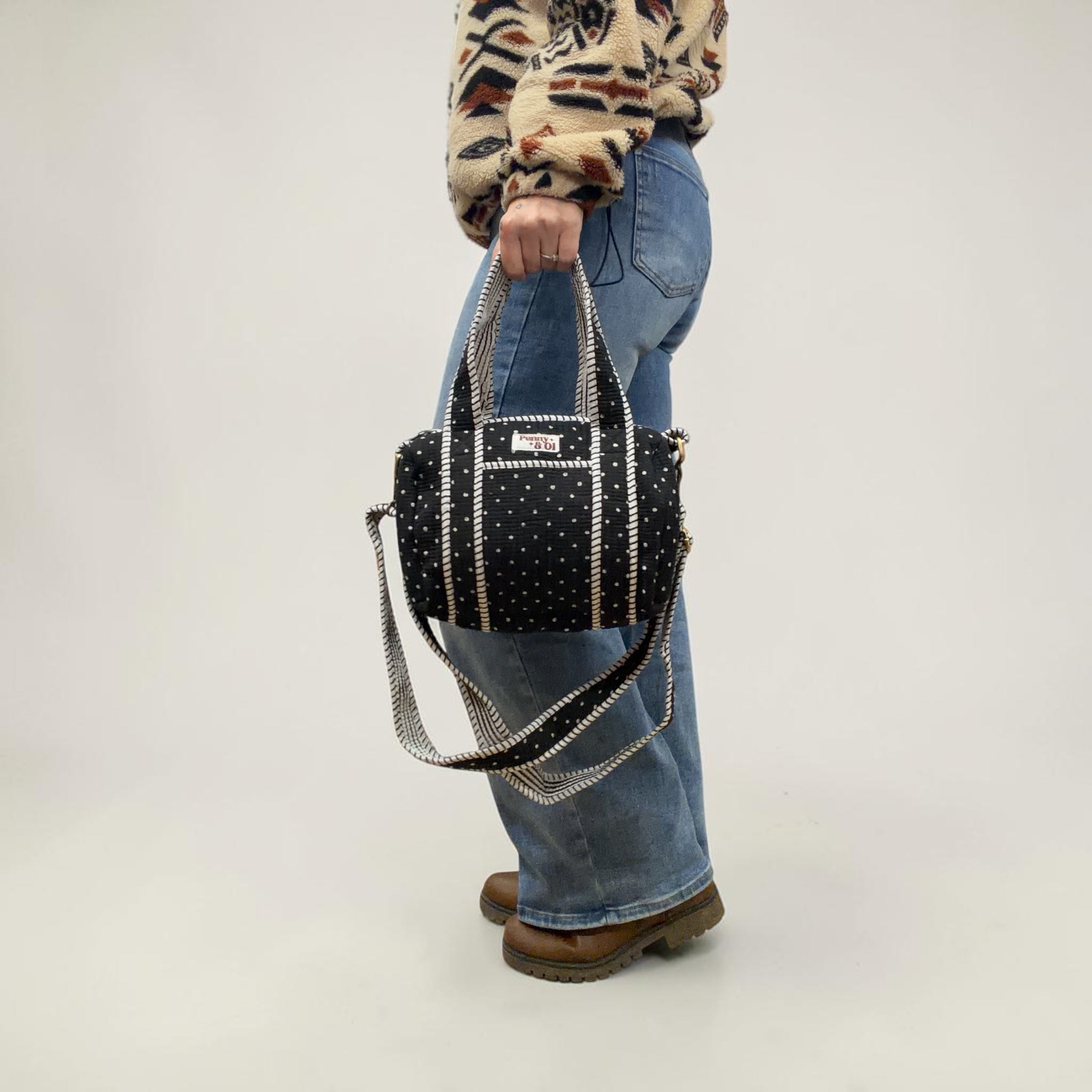 Black polka dot Mini Duffle Tote Bags - Penny & Ol